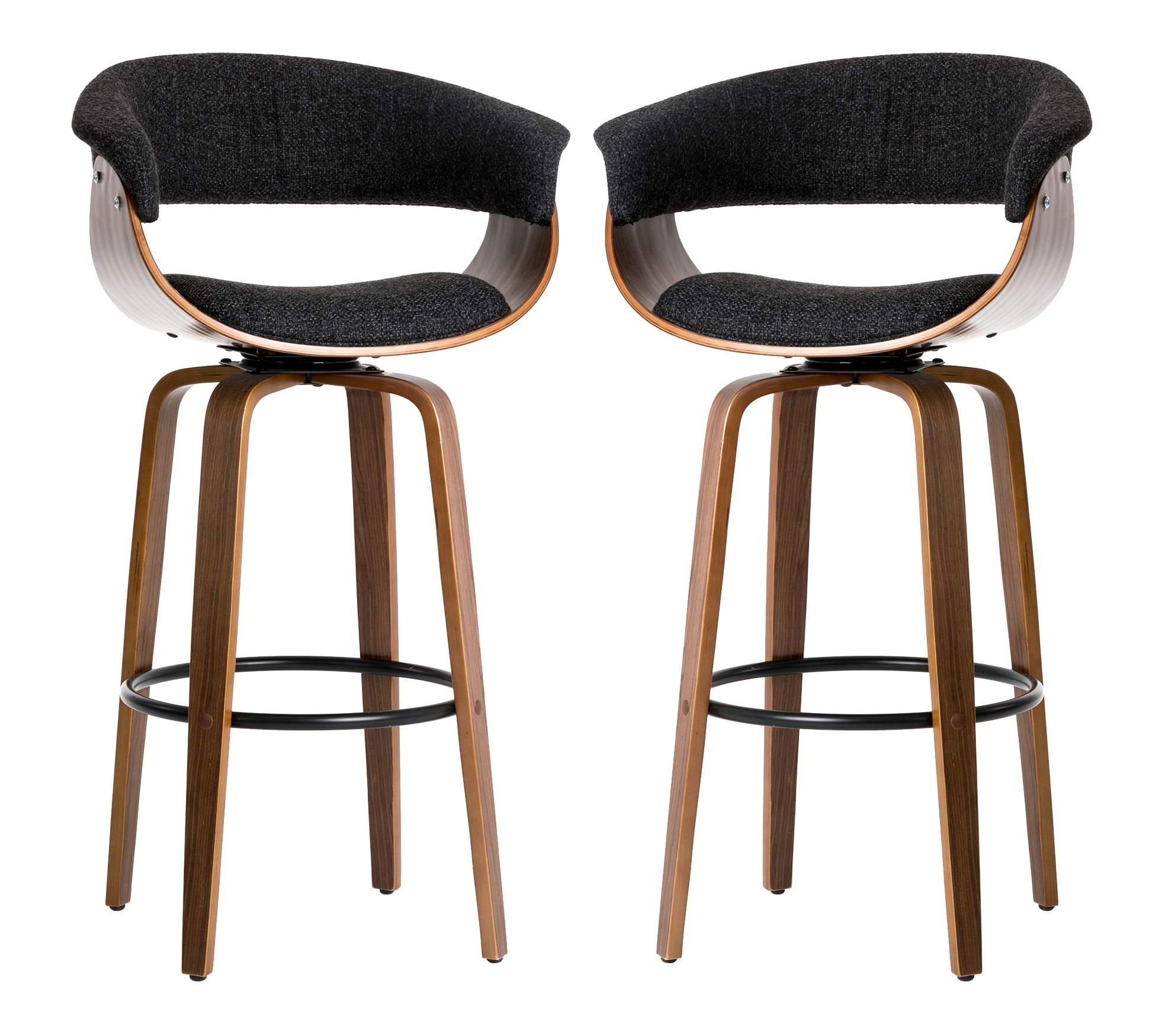 Glitzhome Mid Century Modern Oak Swivel Bar Char S/2