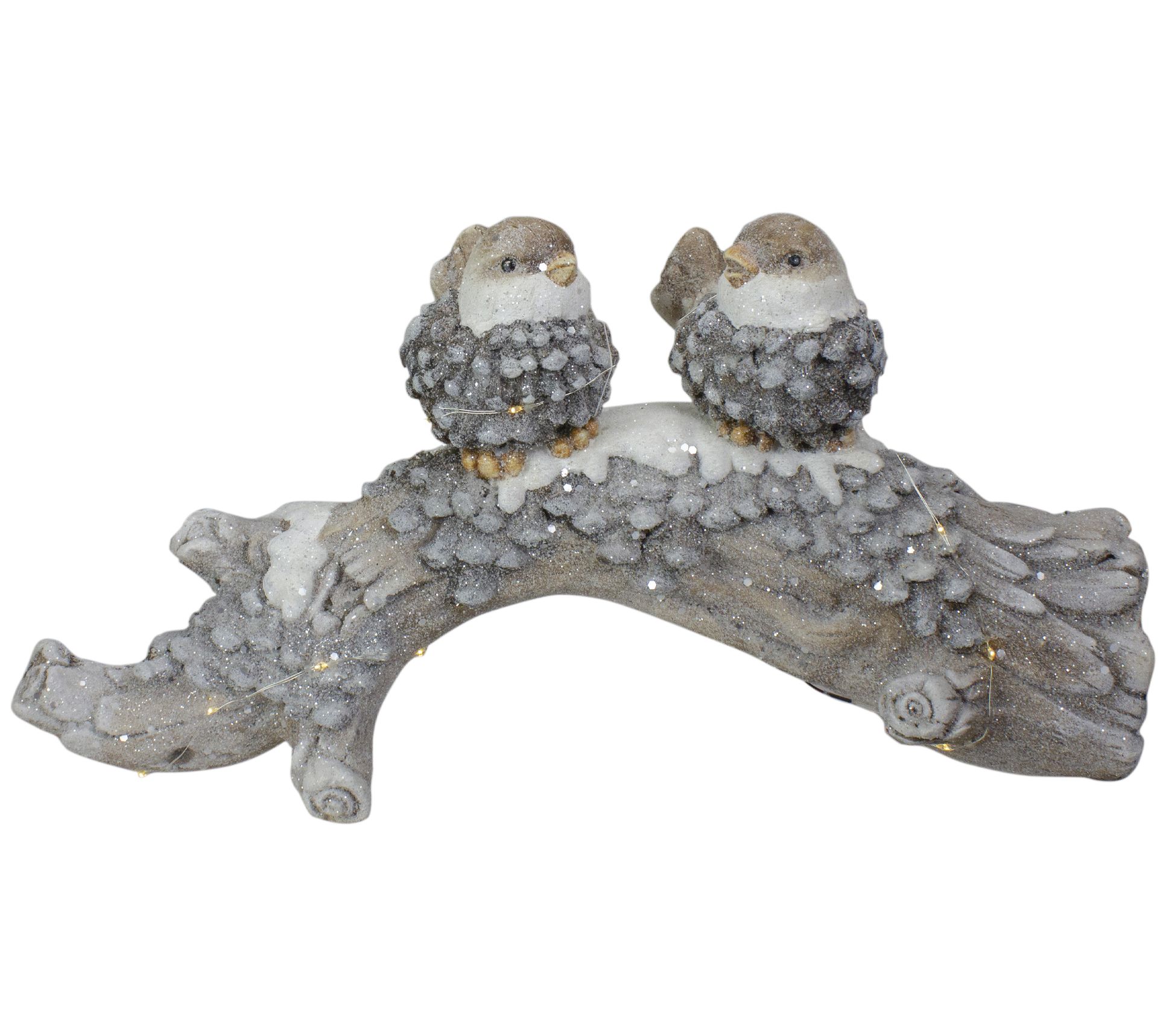 Northlight 18" LED Rustic Glittered Birds on anowy Log Decor