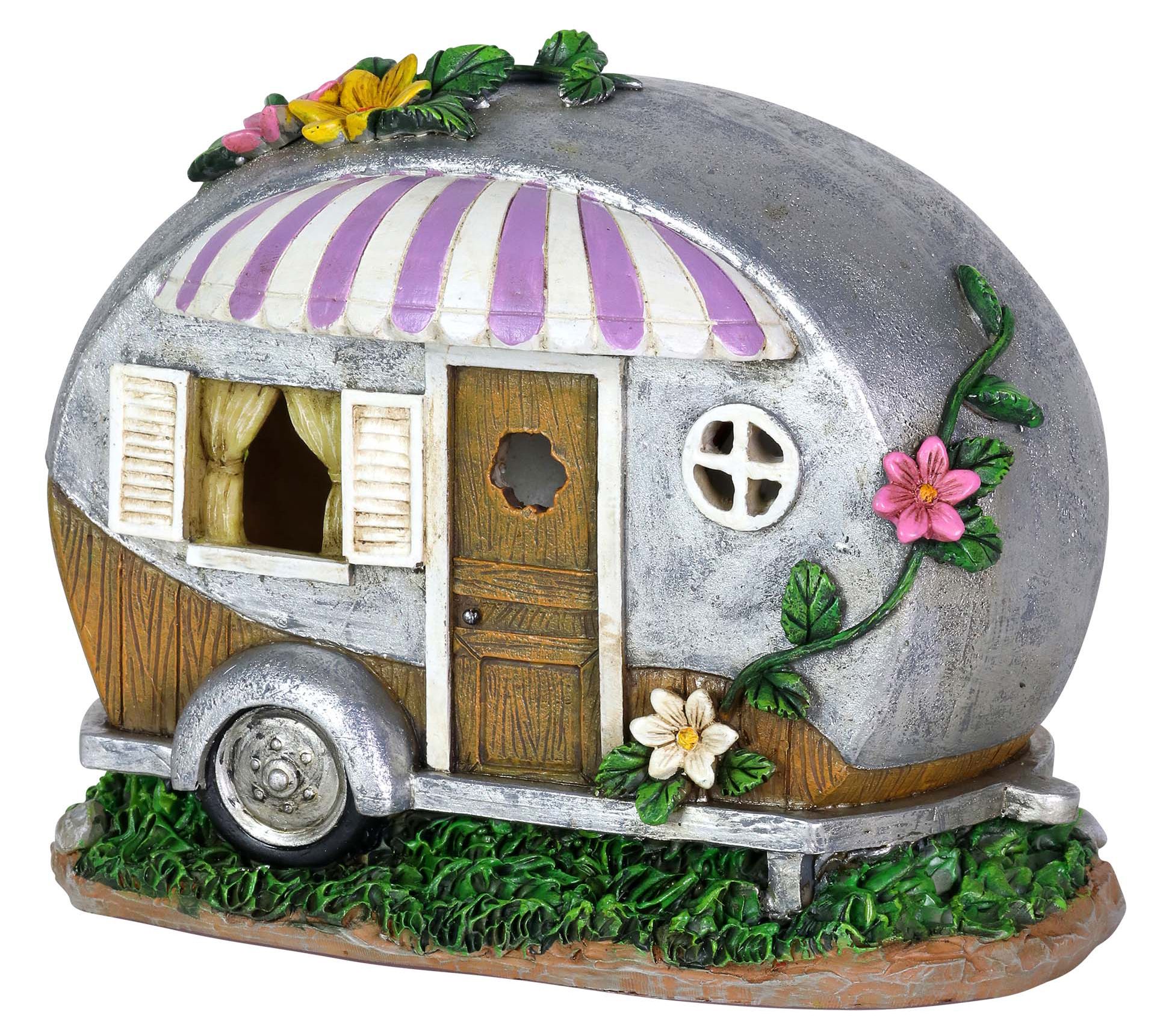 Exhart Solar Lavender Camping Trailer Statue