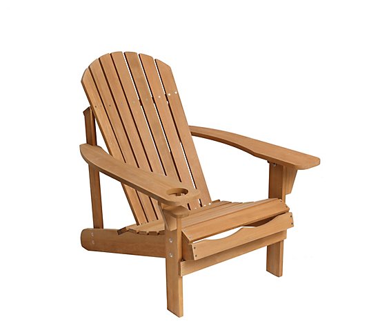 LuxenHome Adirondack Outdoor Wood Chair with Cup Holder