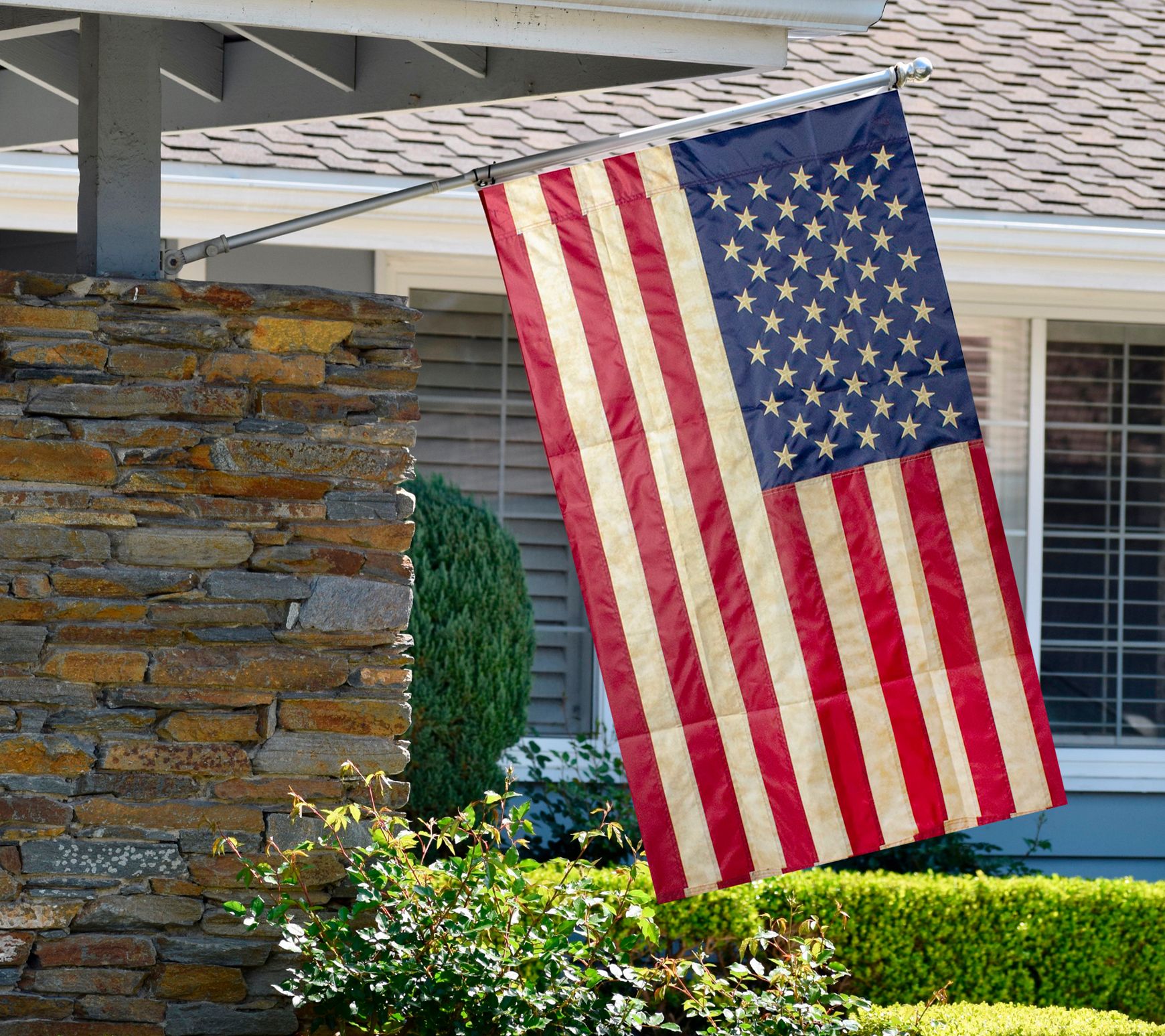 Northlight Red & Blue Embroidered Tea-Stained American Flag - QVC.com