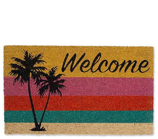 Welcome Palm Trees Natural Coir Doormat with Nonslip Back
