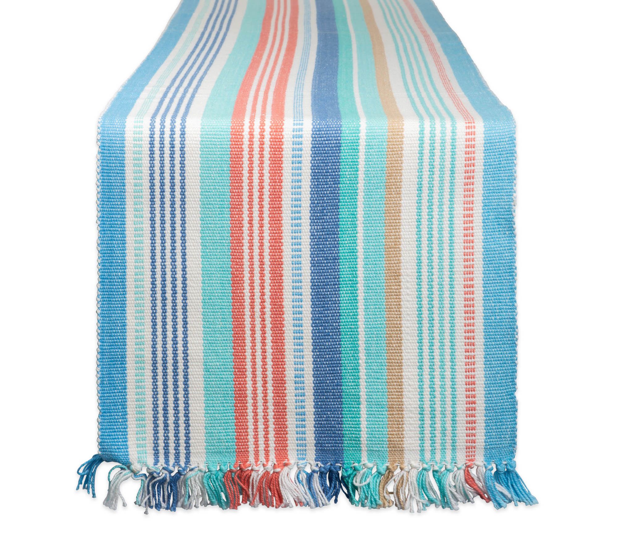 Design Imports Seashore Stripe Fringed Table Runner 13" x 72"