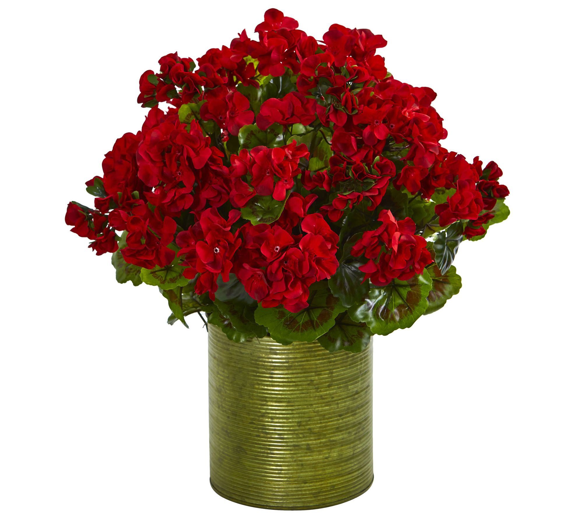 Geranium Plant in Metal Planter by Nearly Natural