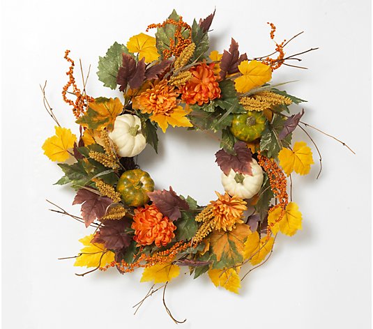 26" Diameter Harvest Wreath with Pumpkins by Gerson Co.