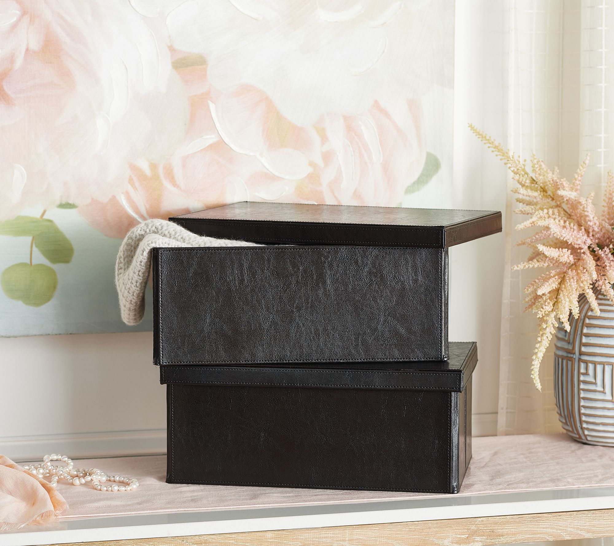 "As Is" Set of 2 Collapsible Faux Leather Storage Boxes by Valerie