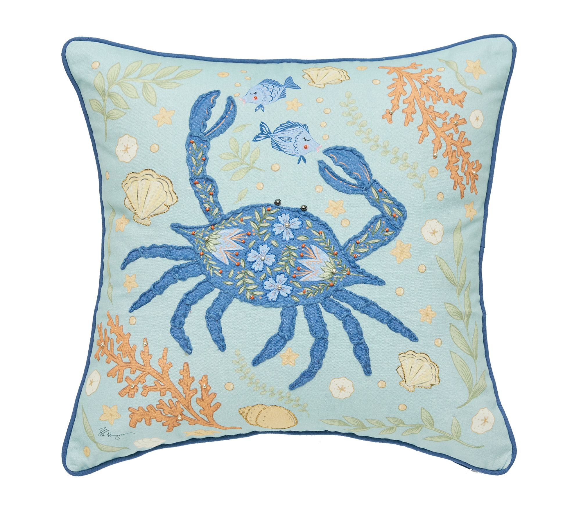 18" x 18" Blue Crab Coral Pillow by Valerie