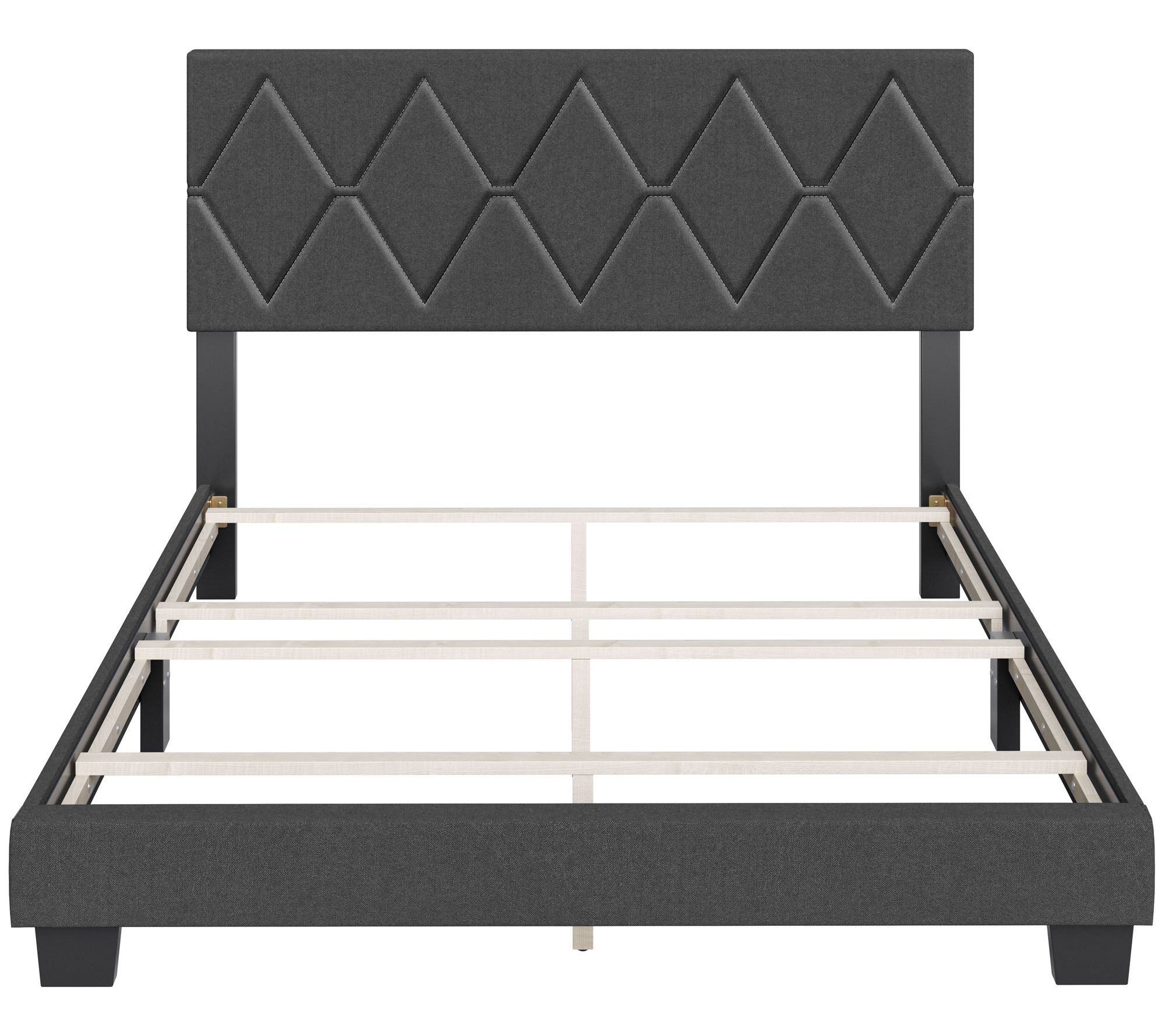 Diamond 4-Slat Upholstered Bed Frame with Headboard, Full Size - QVC.com