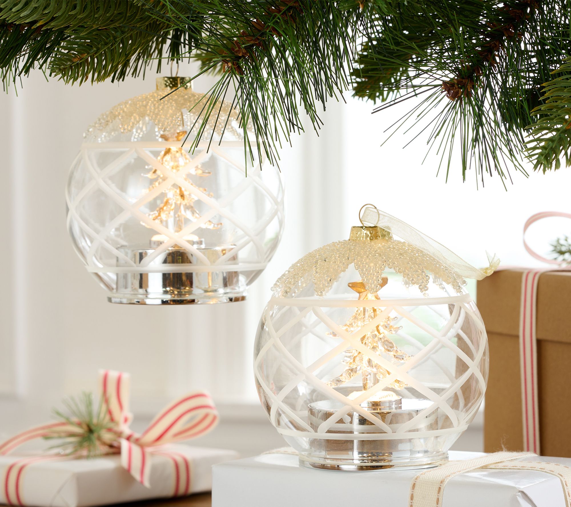 Winter Lane Mini Lantern Glass Ornaments with Gift Bags - Set of 3