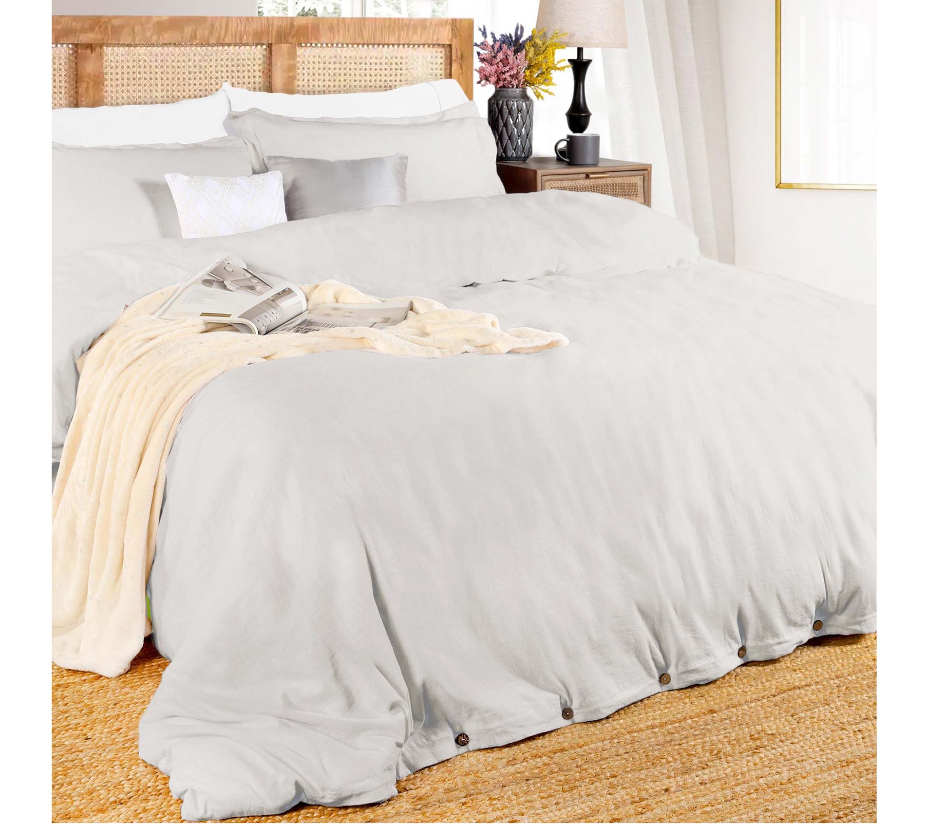 Superior Cotton Linen Blend 3-Piece Duvet Cover Set,F/Q