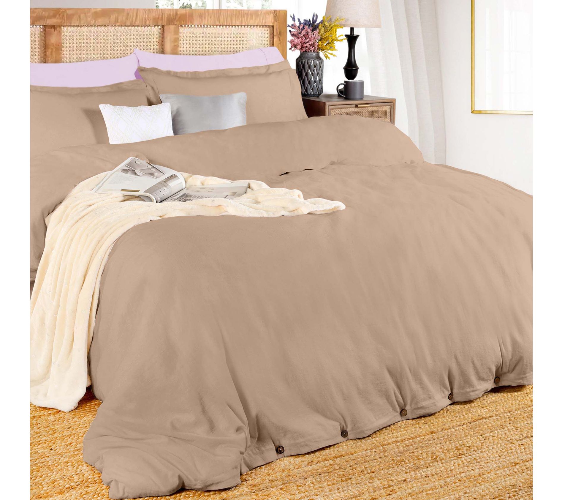 Superior Cotton Linen Blend 3-Piece Duvet Cover Set,F/Q