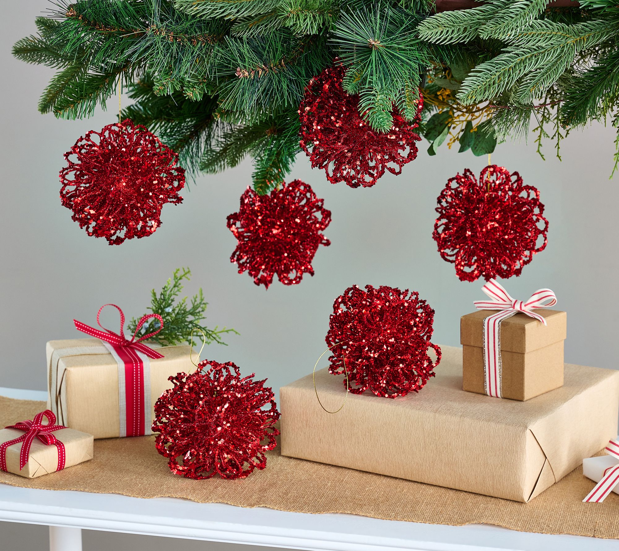 "As Is" Set of 6 6" Glistening Burst Ornaments by Valerie