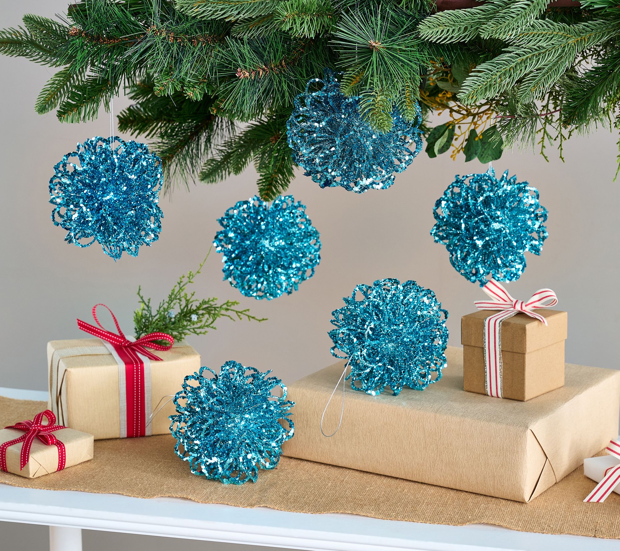 "As Is" Set of 6 6" Glistening Burst Ornaments by Valerie