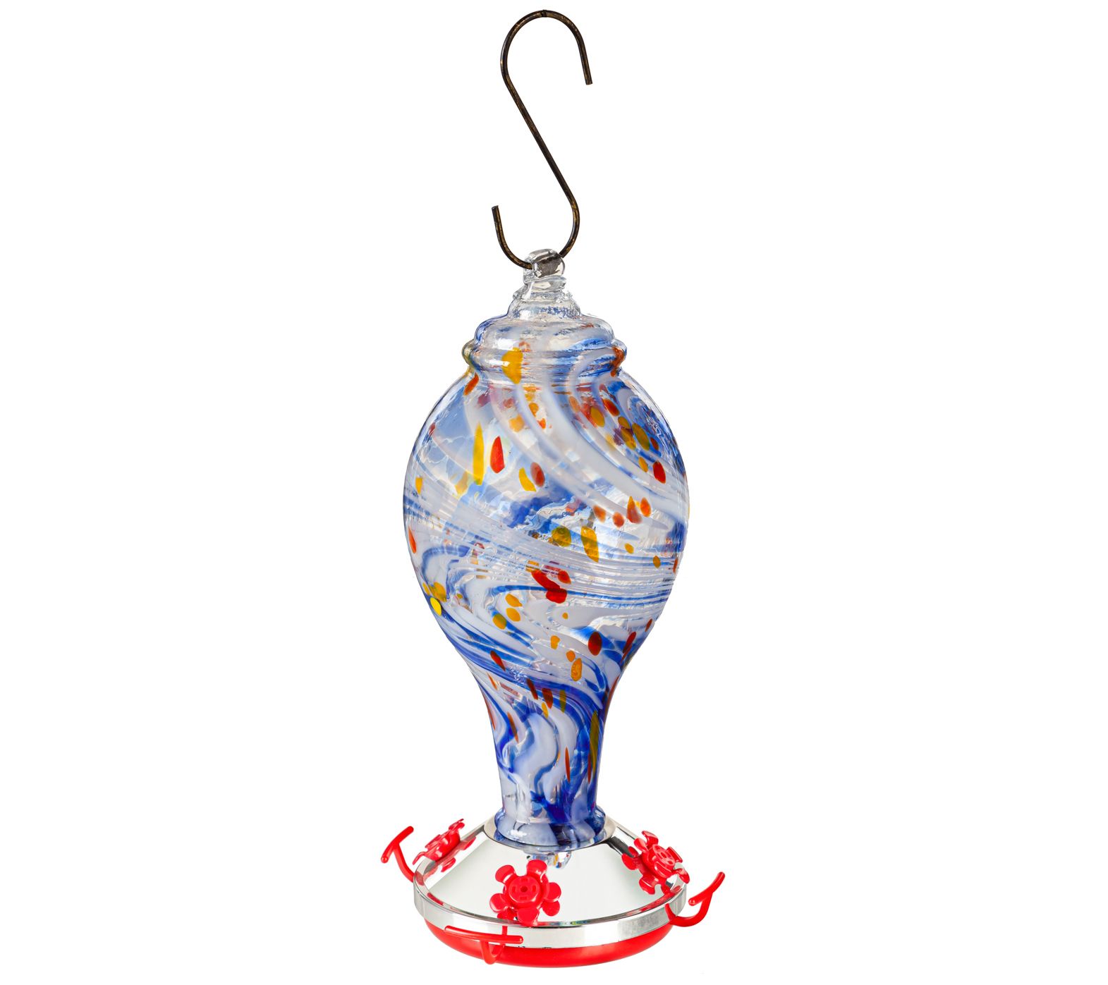 Evergreen Blue Swirl Art Glass Hummingbird Feeder
