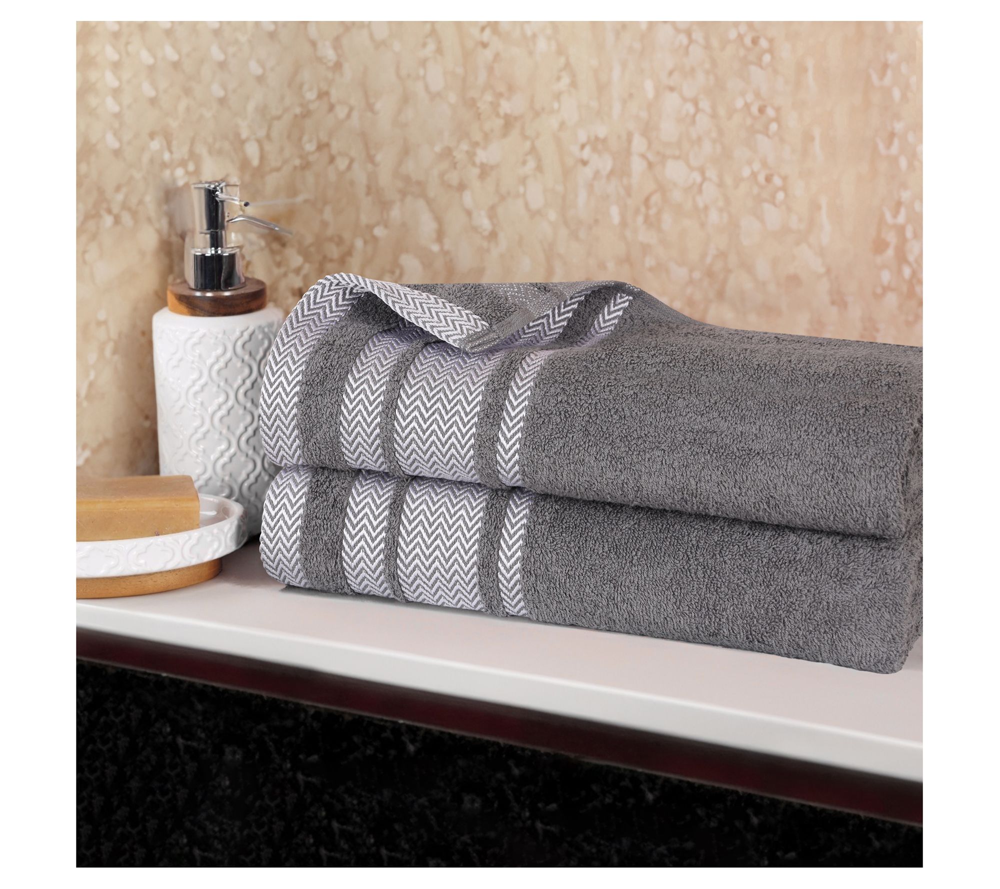 Superior Zero Twist Cotton Dobby Border Soft 2-PC Bath Sheets