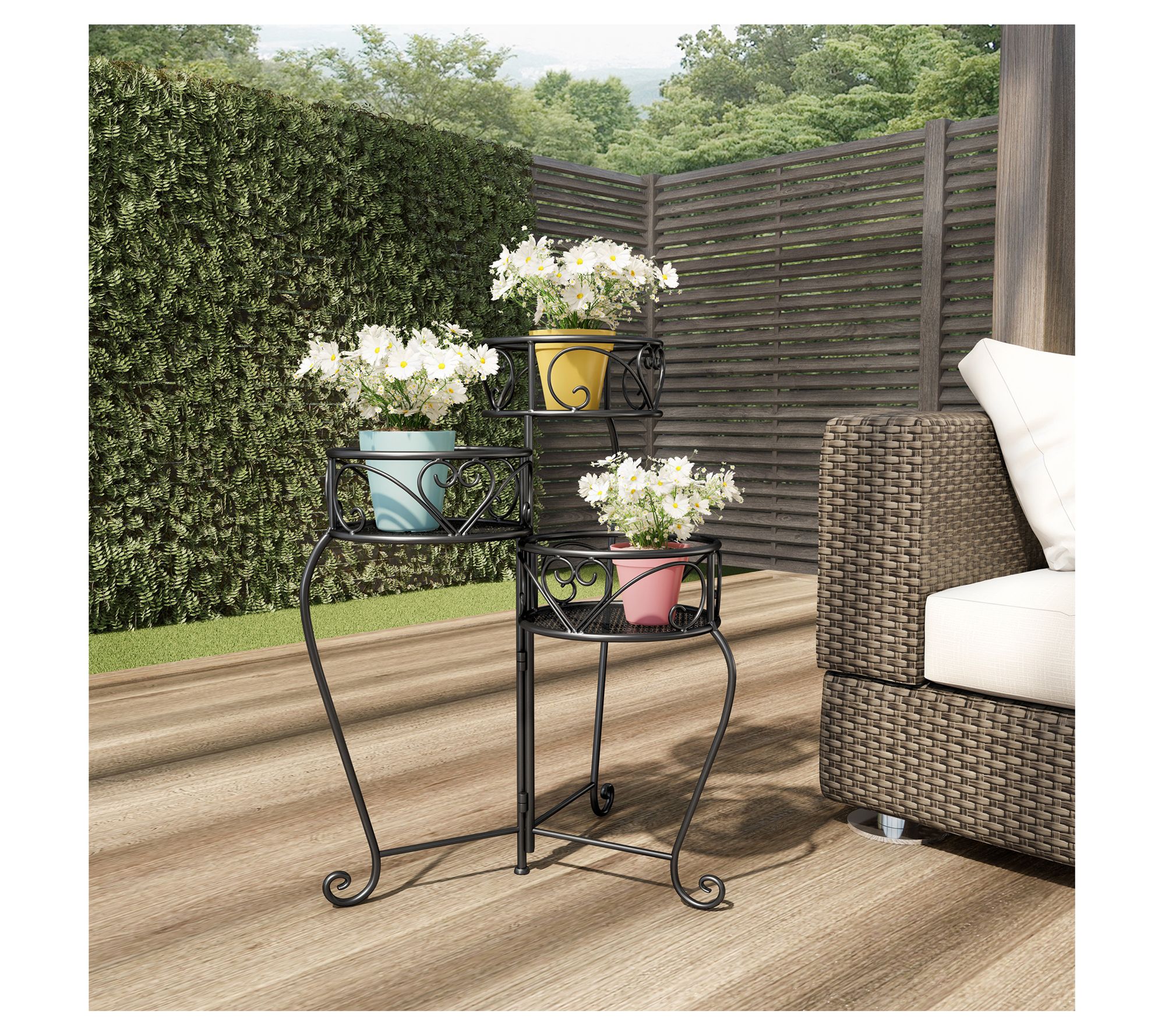 Pure Garden 3-Tier Folding Wrought Iron Plant Stand