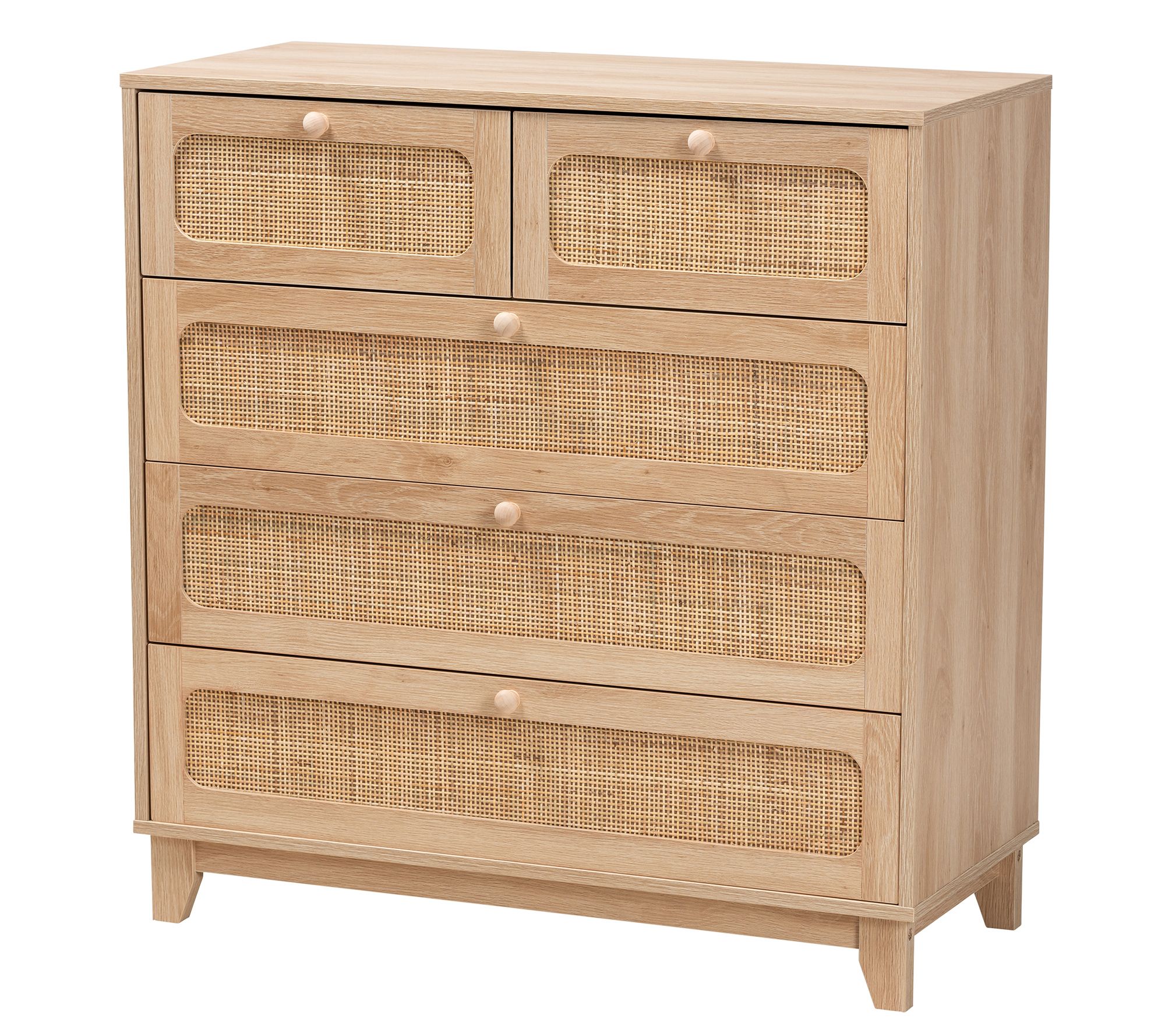 Baxton Studio Elsbeth Wood and Rattan 5 DrawerStorage Cabinet