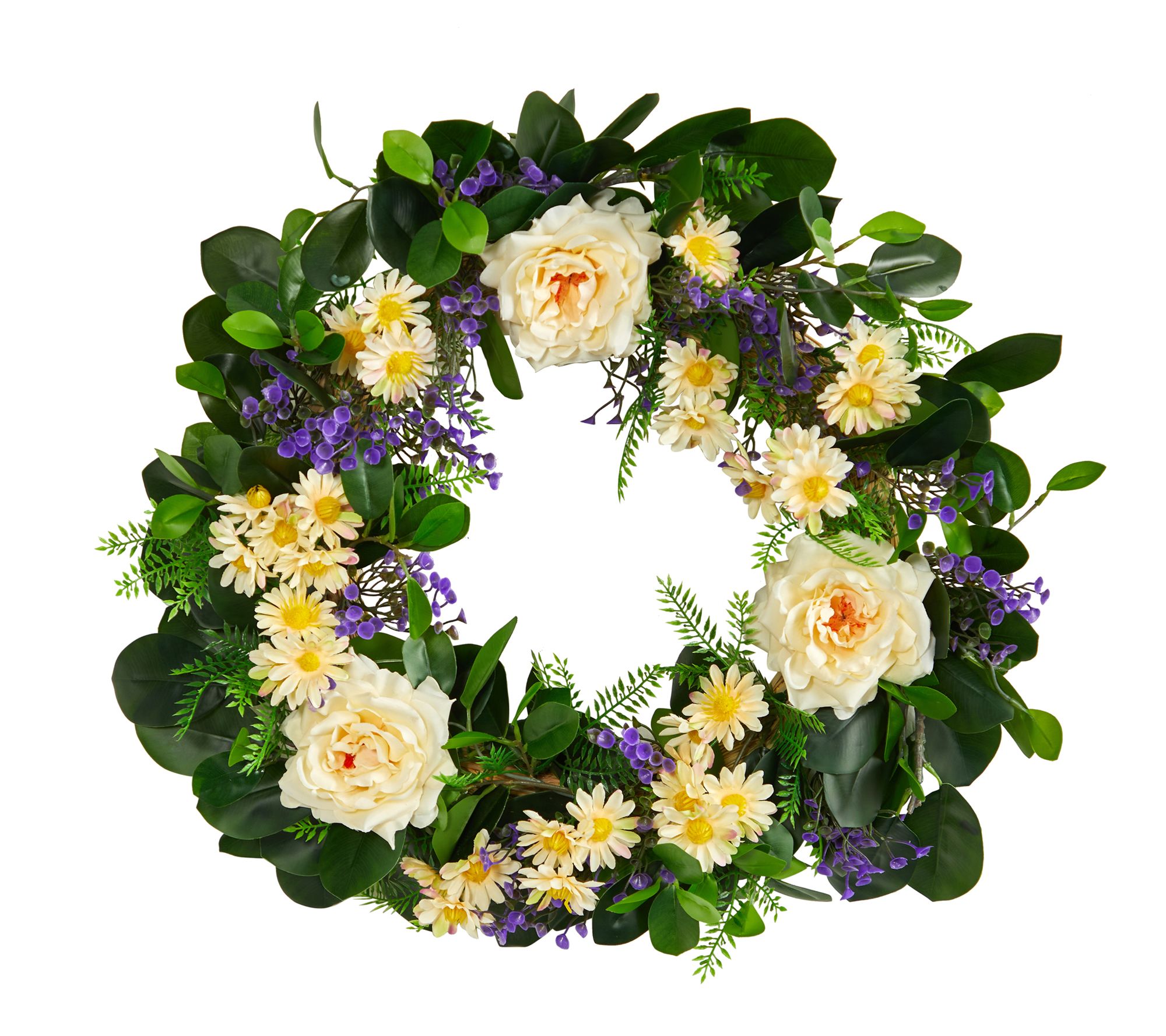 Nearly Natural 22" Mixed Rose and Daisy Artific ial Wreath
