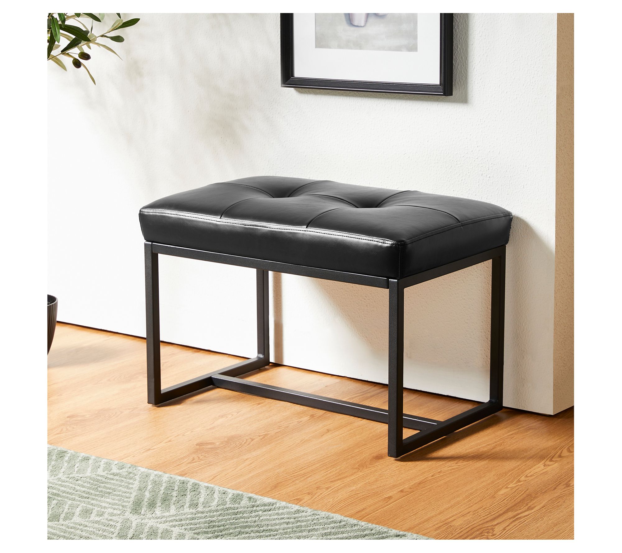 Glitzhome Modern Thick Faux Leather Accent Stool or Bench S/2