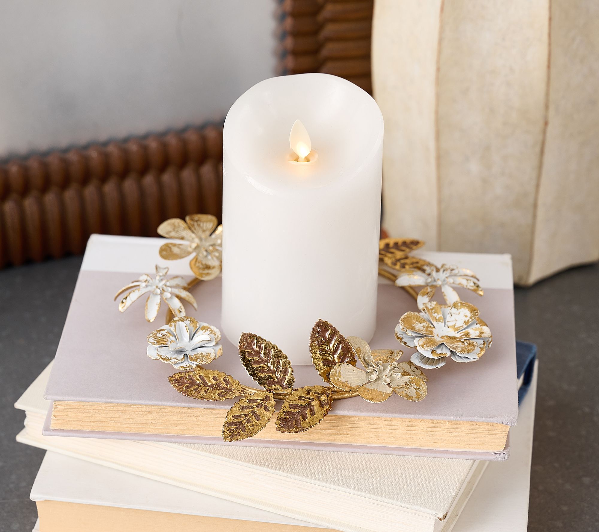 Home Reflections S/2 7.5" Harvest Floral Metal Candle Wreaths