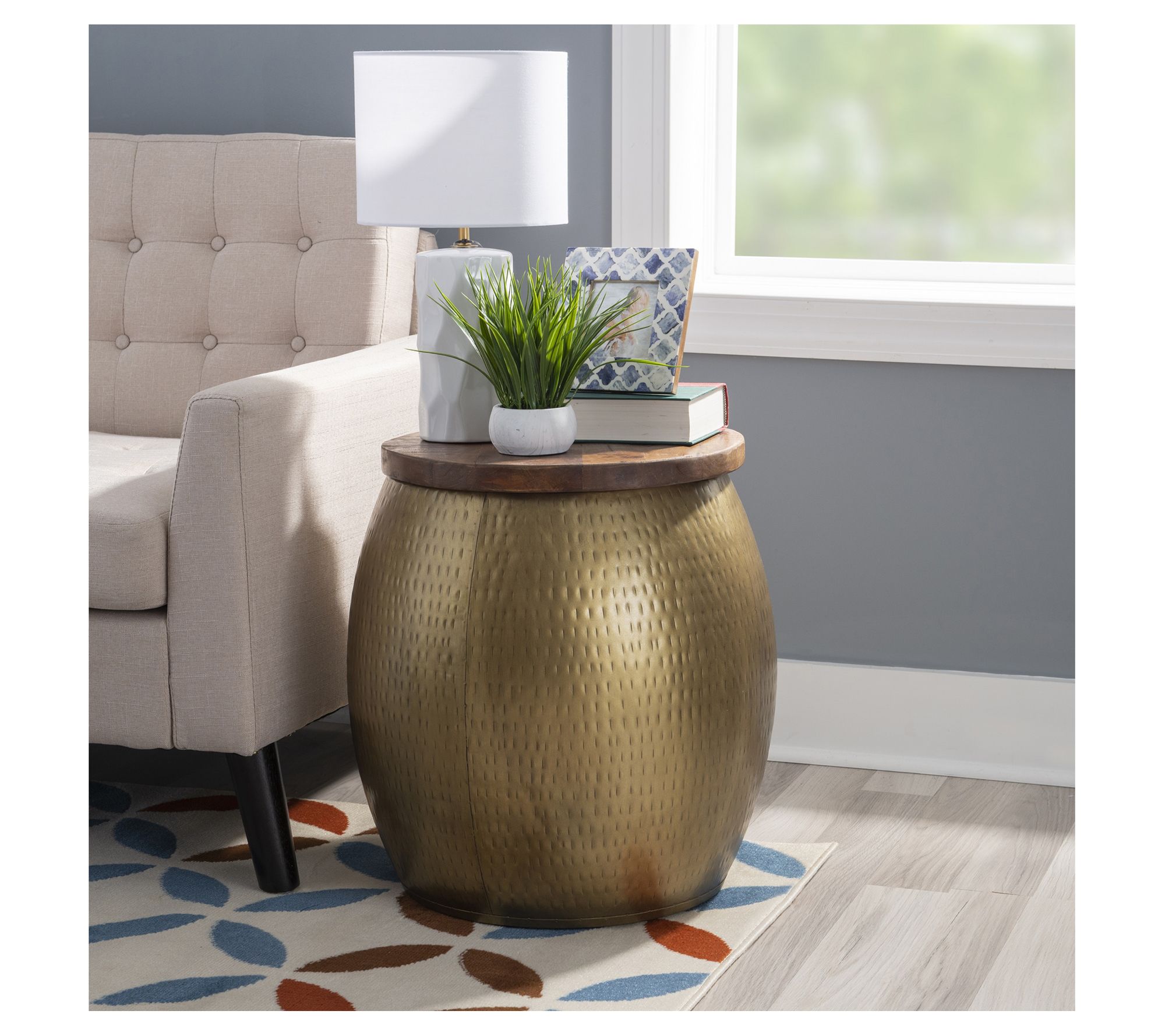 Linon Home Decor Massey Storage Drum Side Tablewith Lid