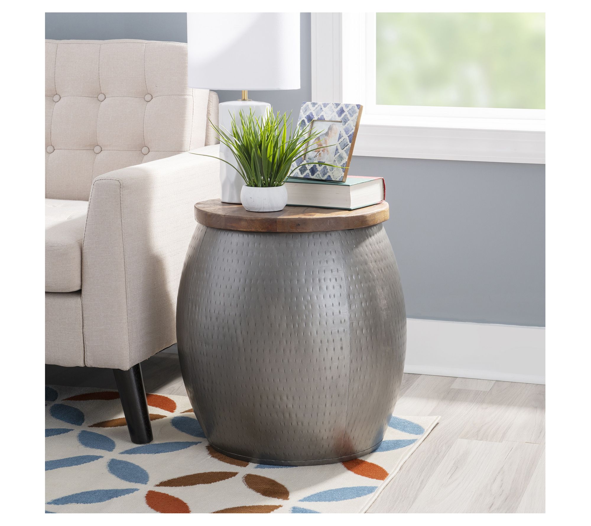 Linon Home Decor Massey Storage Drum Side Tablewith Lid