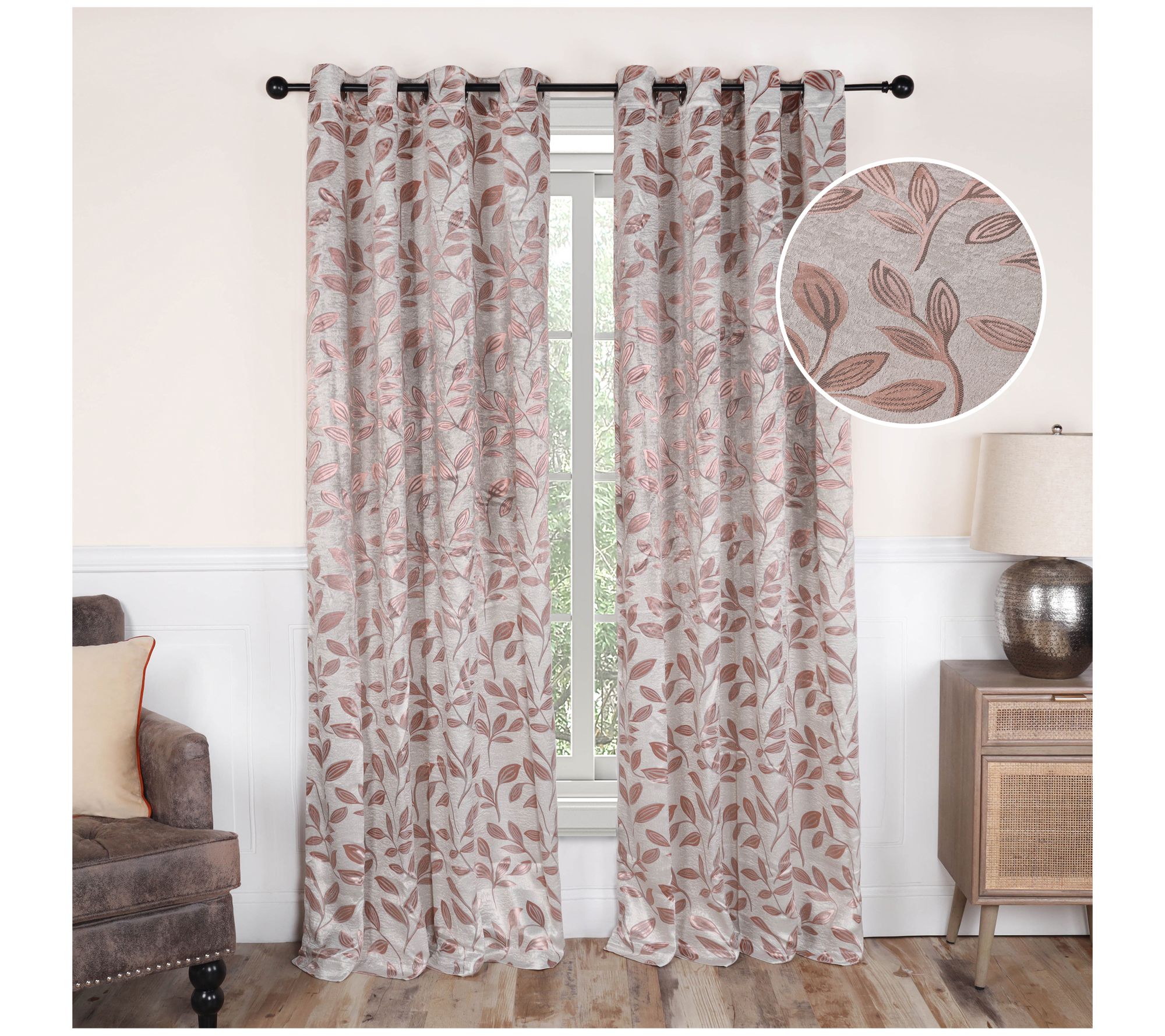 Superior Modern Leaves Blackout Curtain Panel St, 52X72