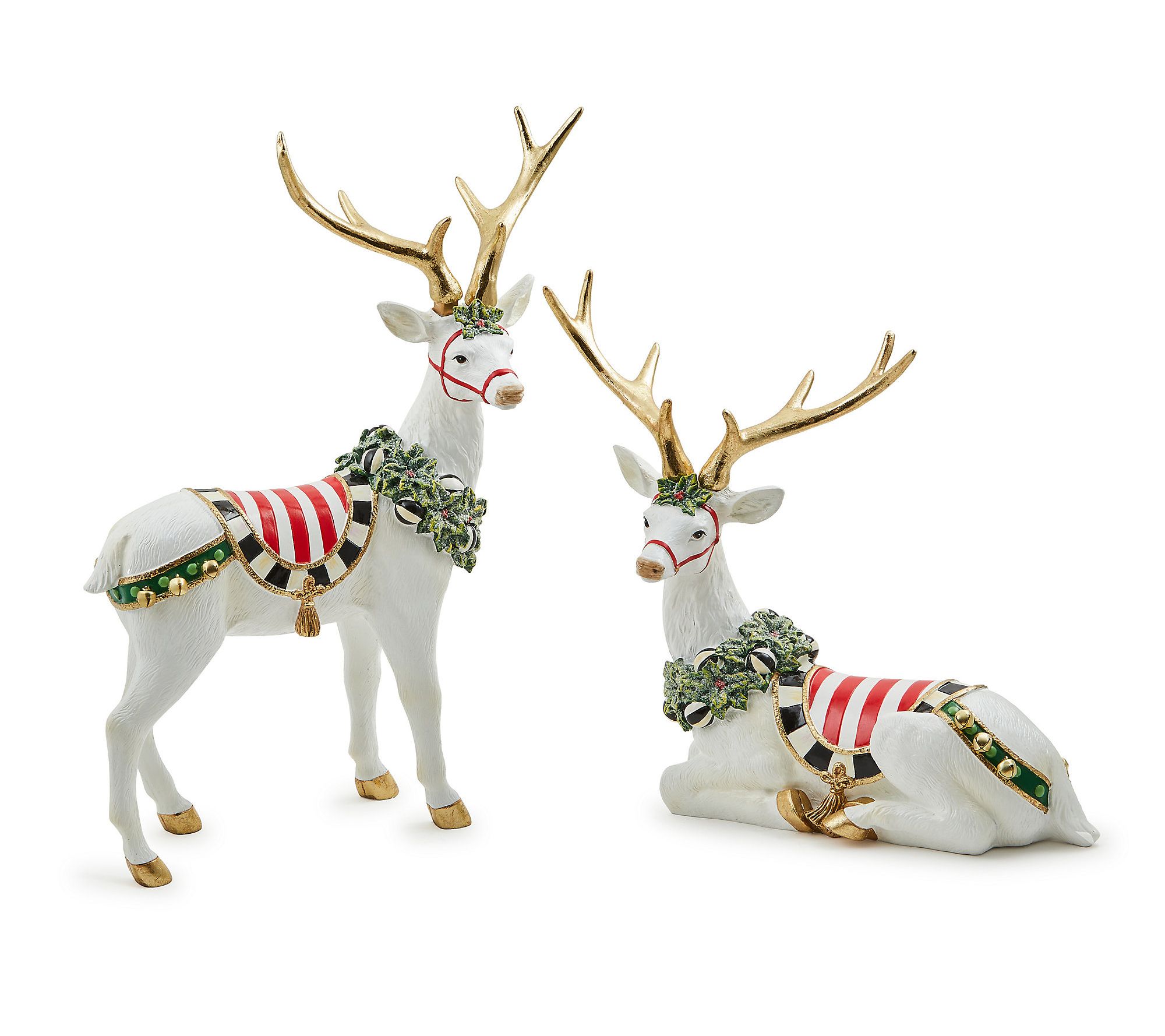"As Is" MacKenzie- Childs Set of 2 Peppermint Reindeer