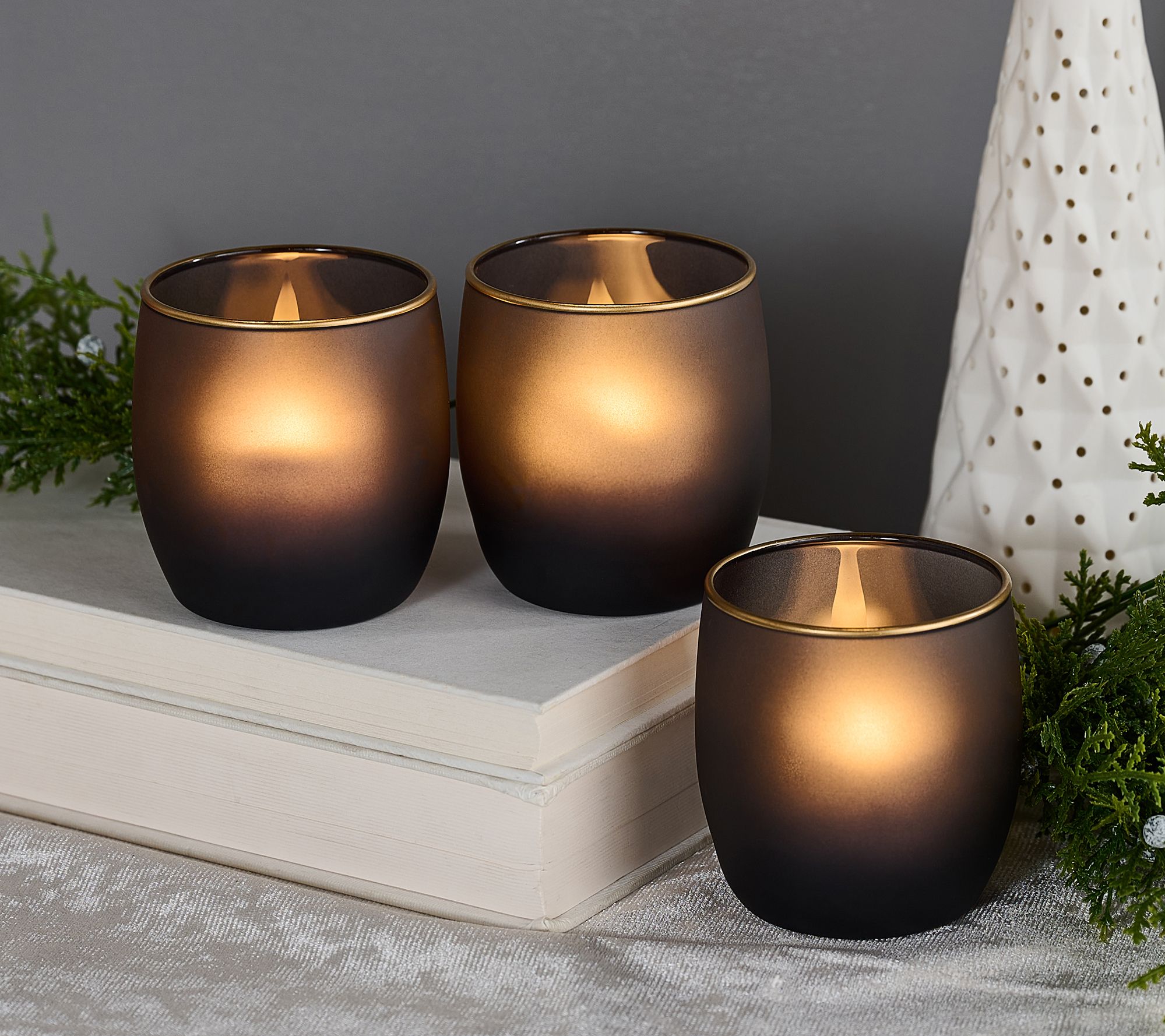 "As Is" Luminesence Rechargeable 3-Piece Candles w/ Glass Votive
