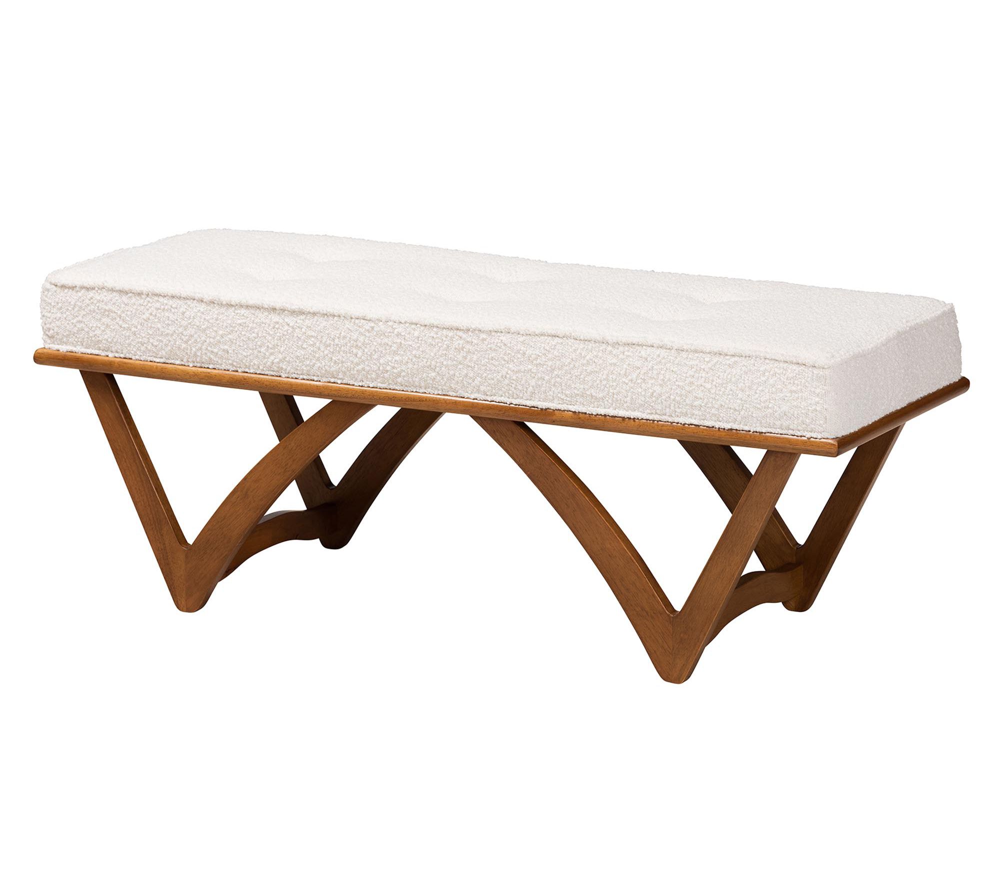 Baxton Studio Chenoa Boucle Fabric and Wood Bench