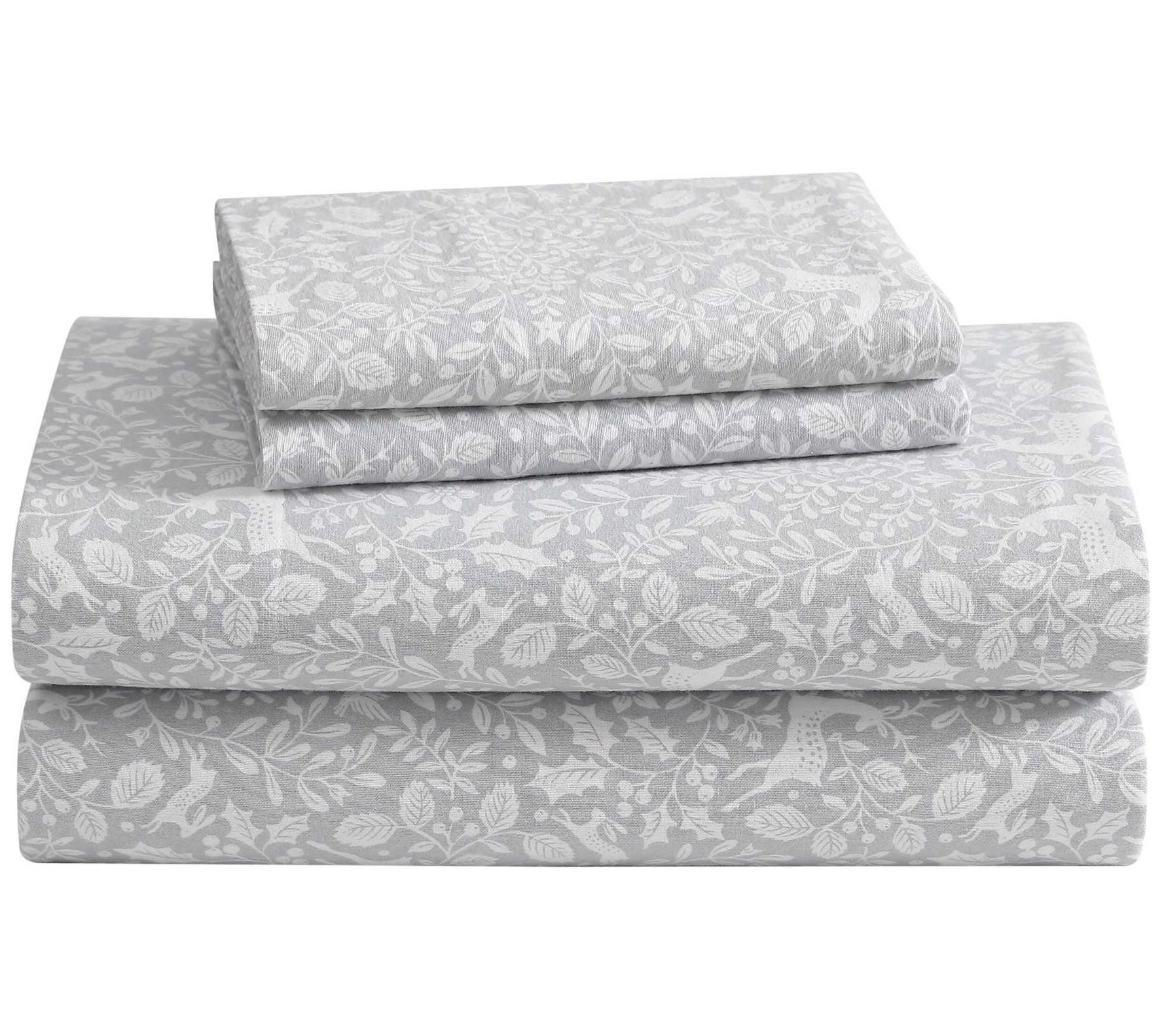 Laura Ashley Deer Dance Grey Twin Flannel SheetSet