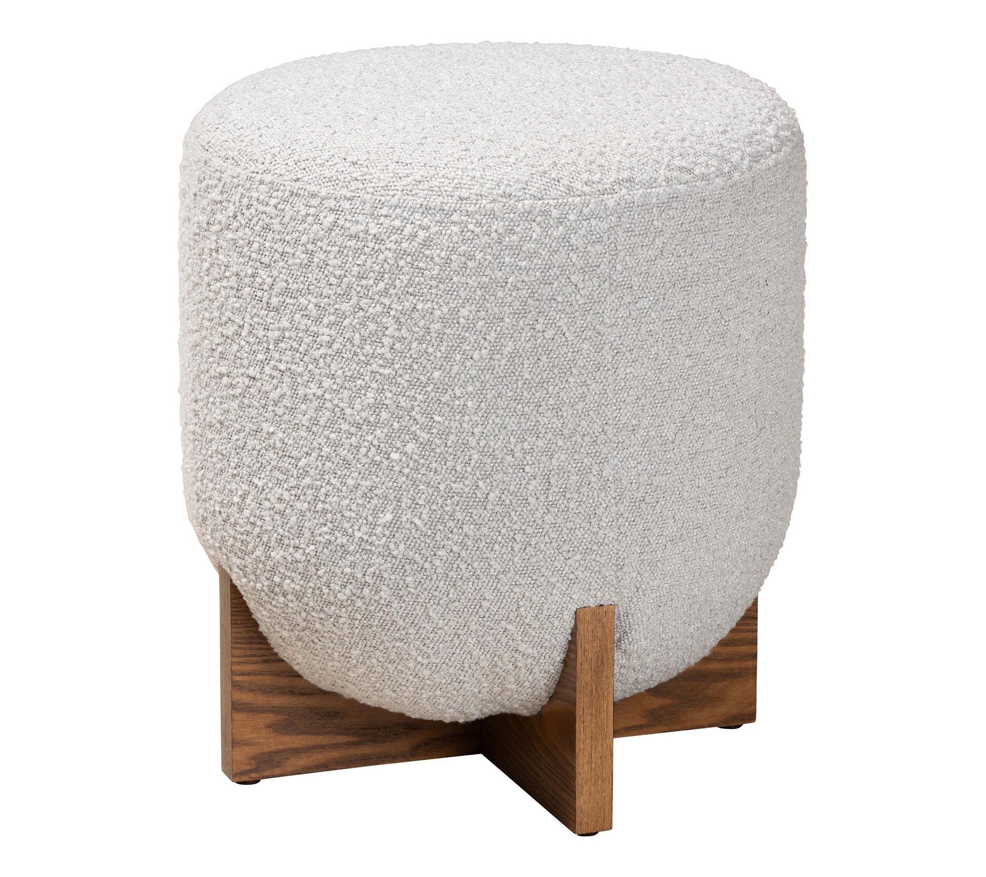 Baxton Studio Fisk Boucle Fabric and Wood Ottoman Footstool