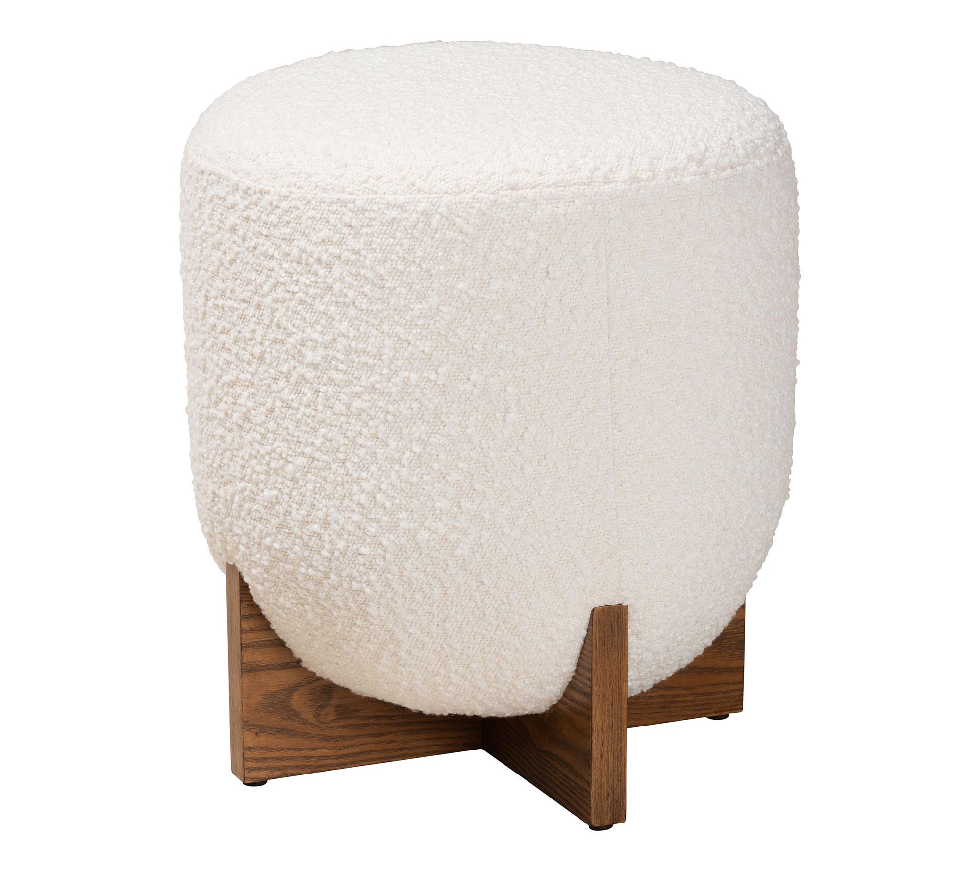 Baxton Studio Fisk Boucle Fabric and Wood Ottoman Footstool