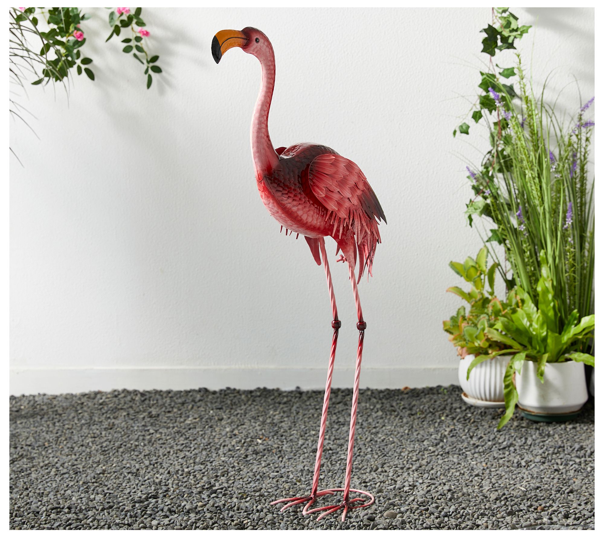 Glitzhome 39" Metal Standing Flamingo Garden Statue W/ Stakes