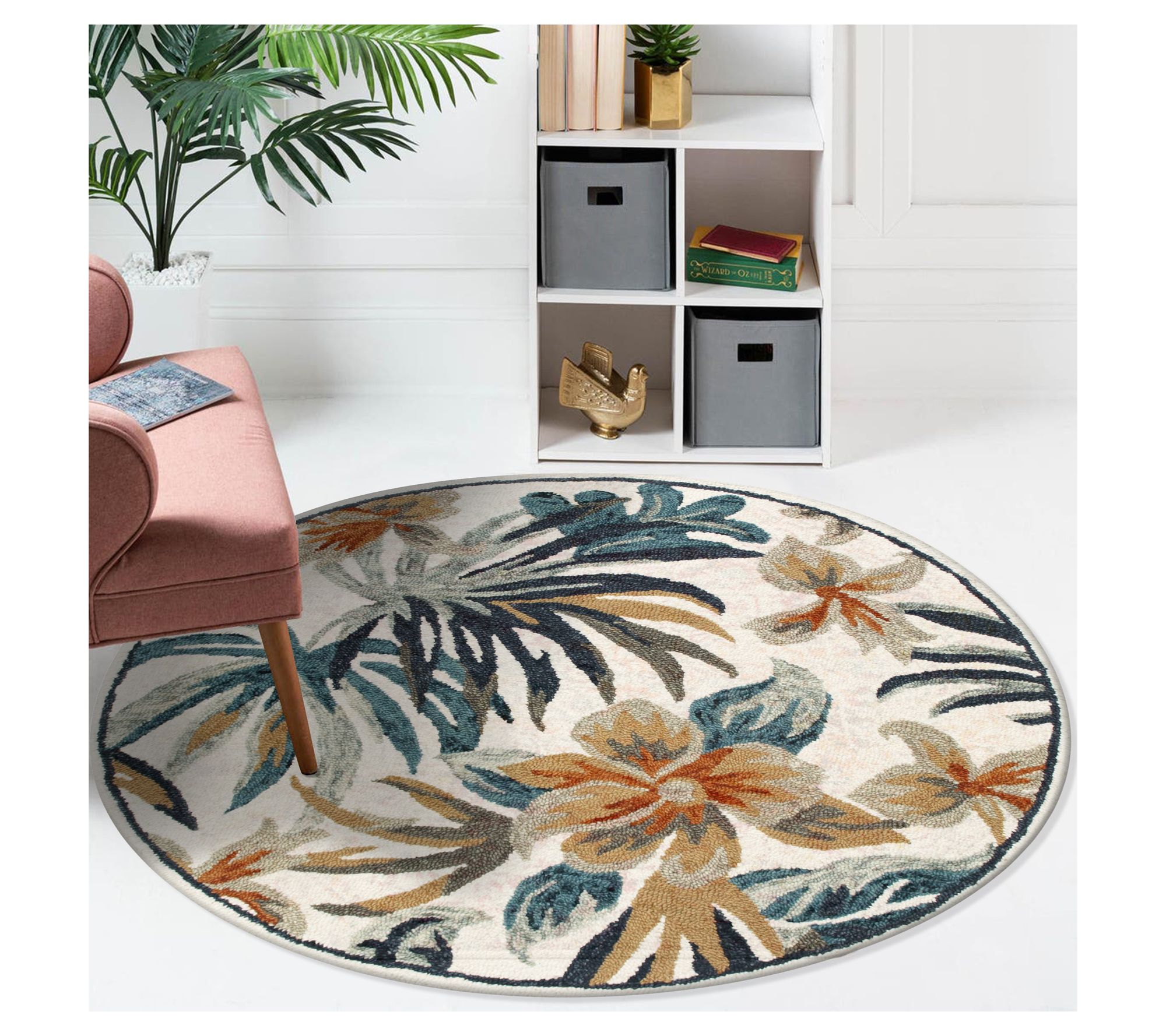 Ox Bay Floral Tropical Hand-Tufted Wool IndoorRug, 4' Round