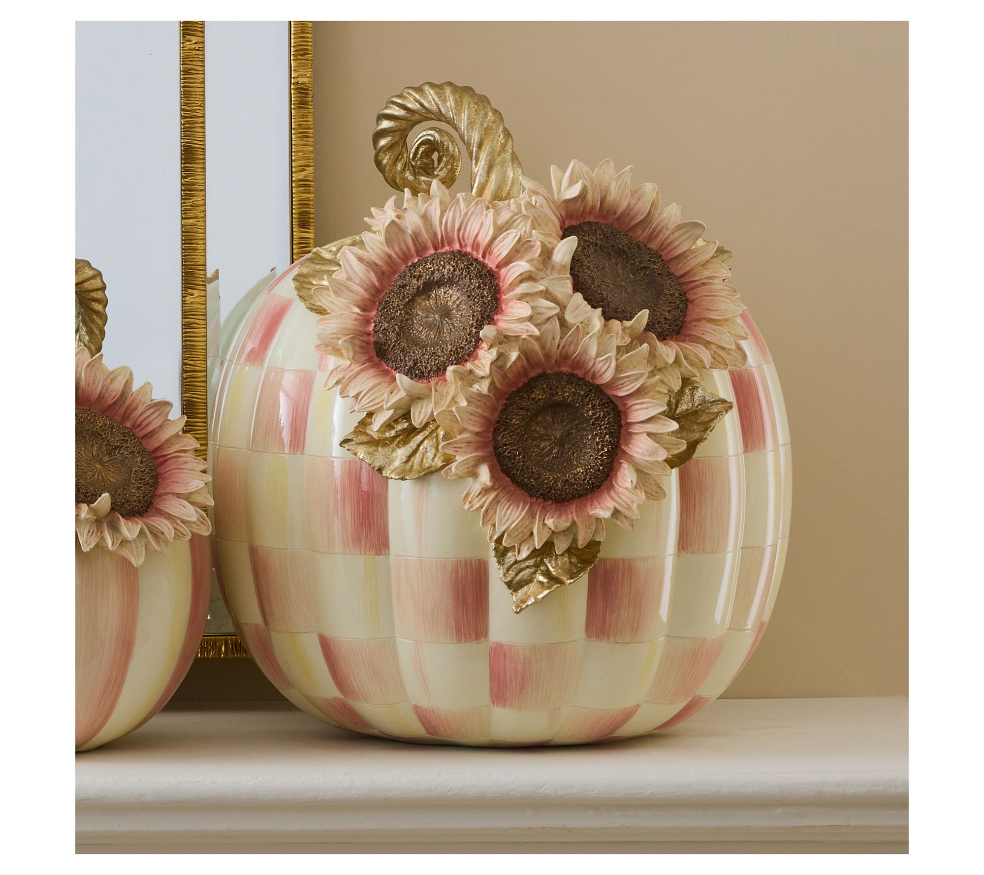 MacKenzie- Childs Rosy Check Large Sunflower Pumpkin - QVC.com