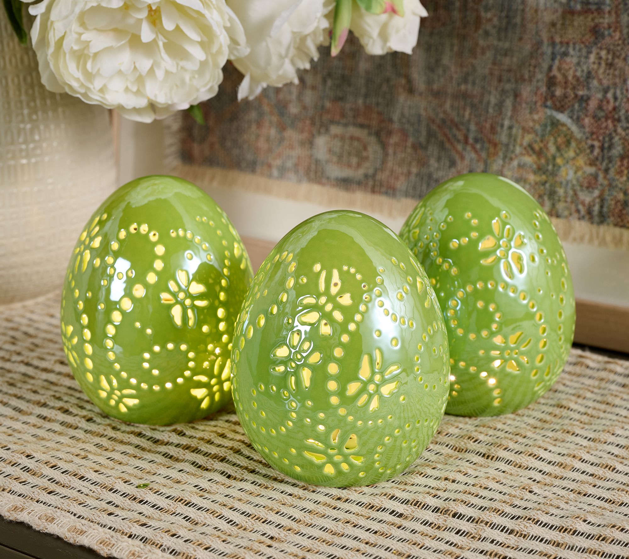 Set of (3) 5" Illuminated Porcelain Eggs by Valerie