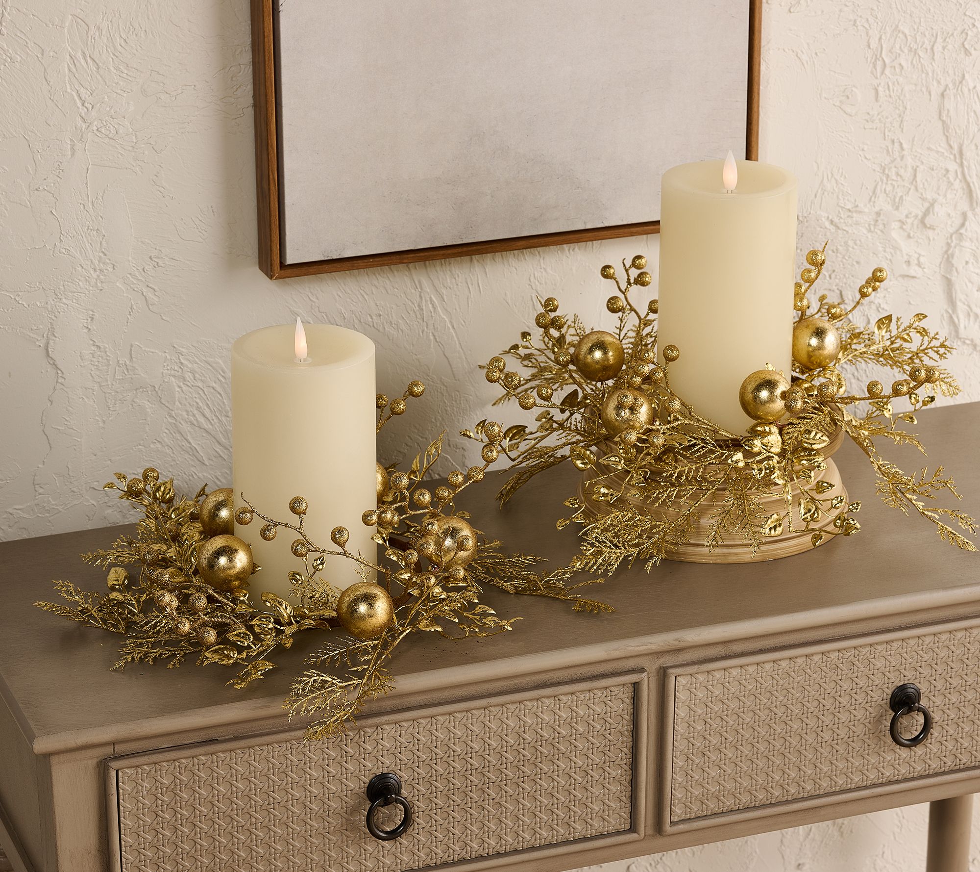 "As Is" Set of 2 Glitter Leaf & Ornament Candle Rings by Valerie