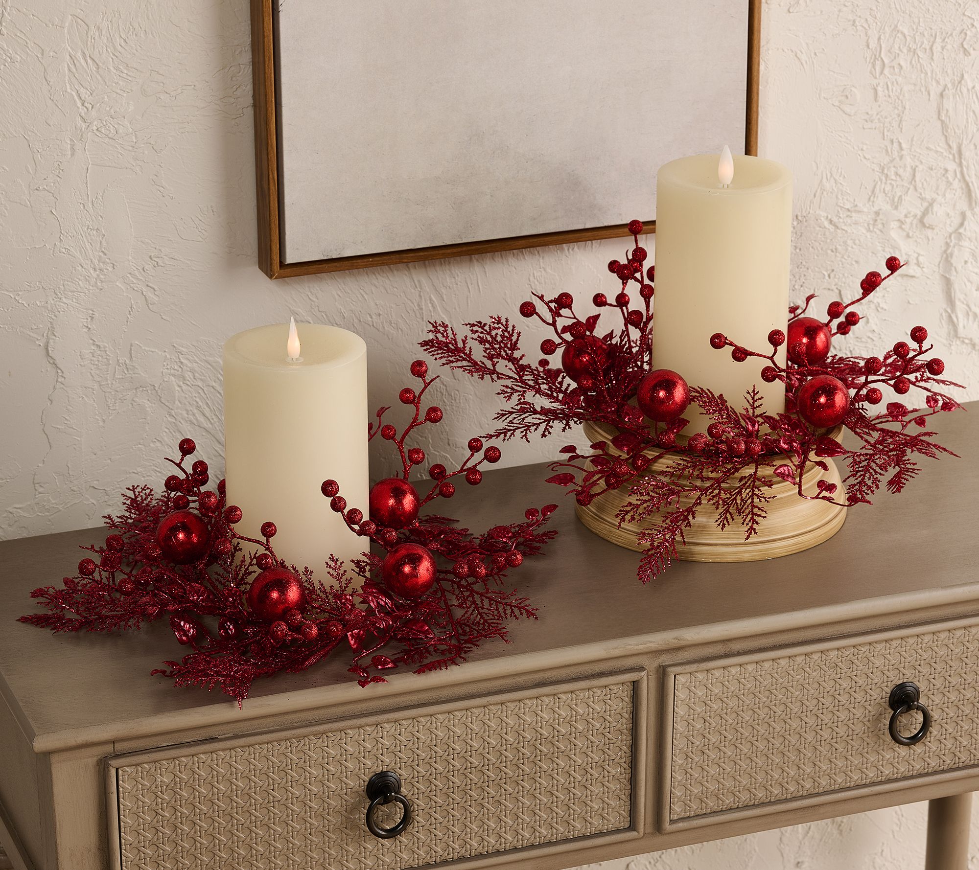 "As Is" Set of 2 Glitter Leaf & Ornament Candle Rings by Valerie