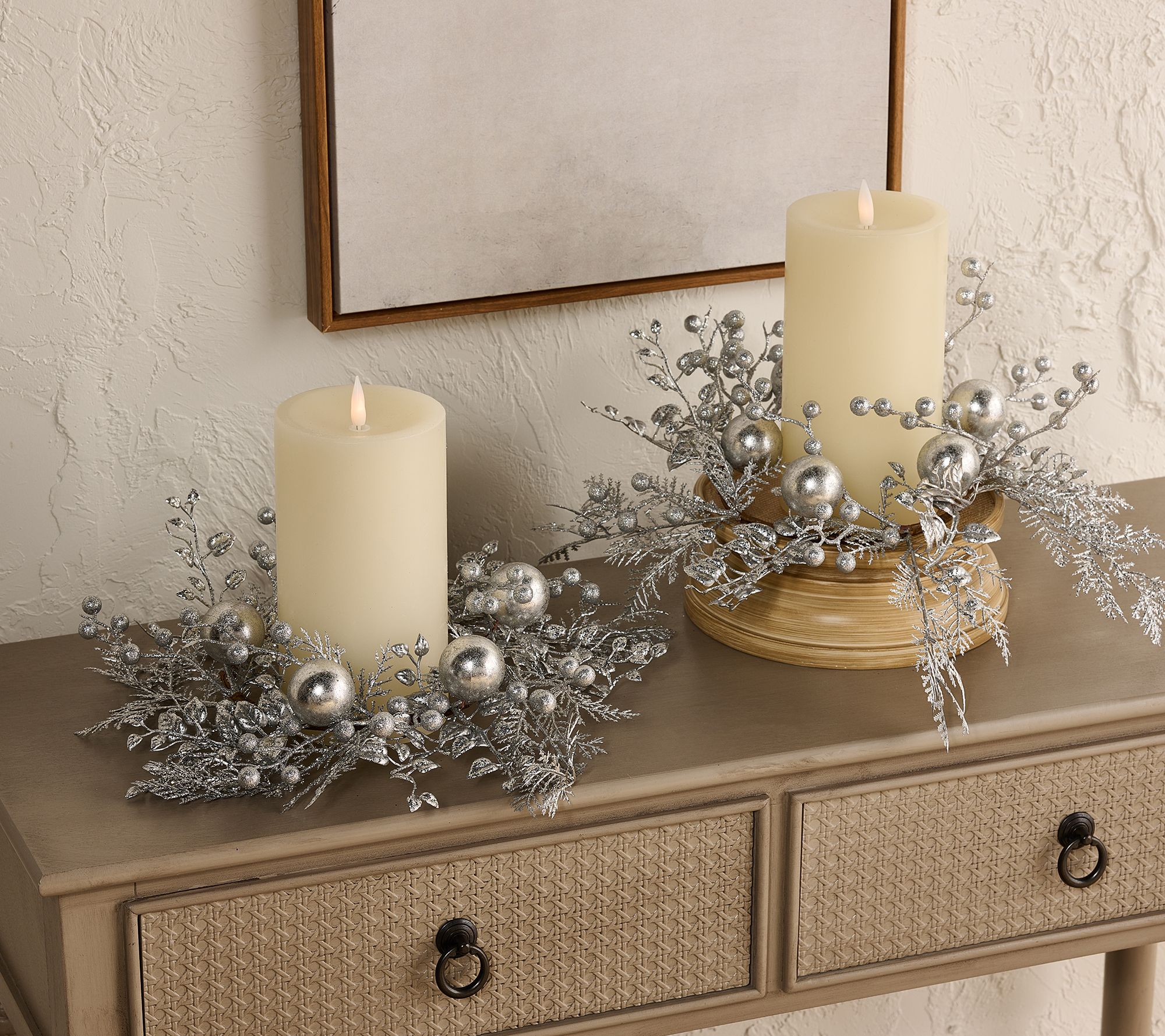 "As Is" Set of 2 Glitter Leaf & Ornament Candle Rings by Valerie