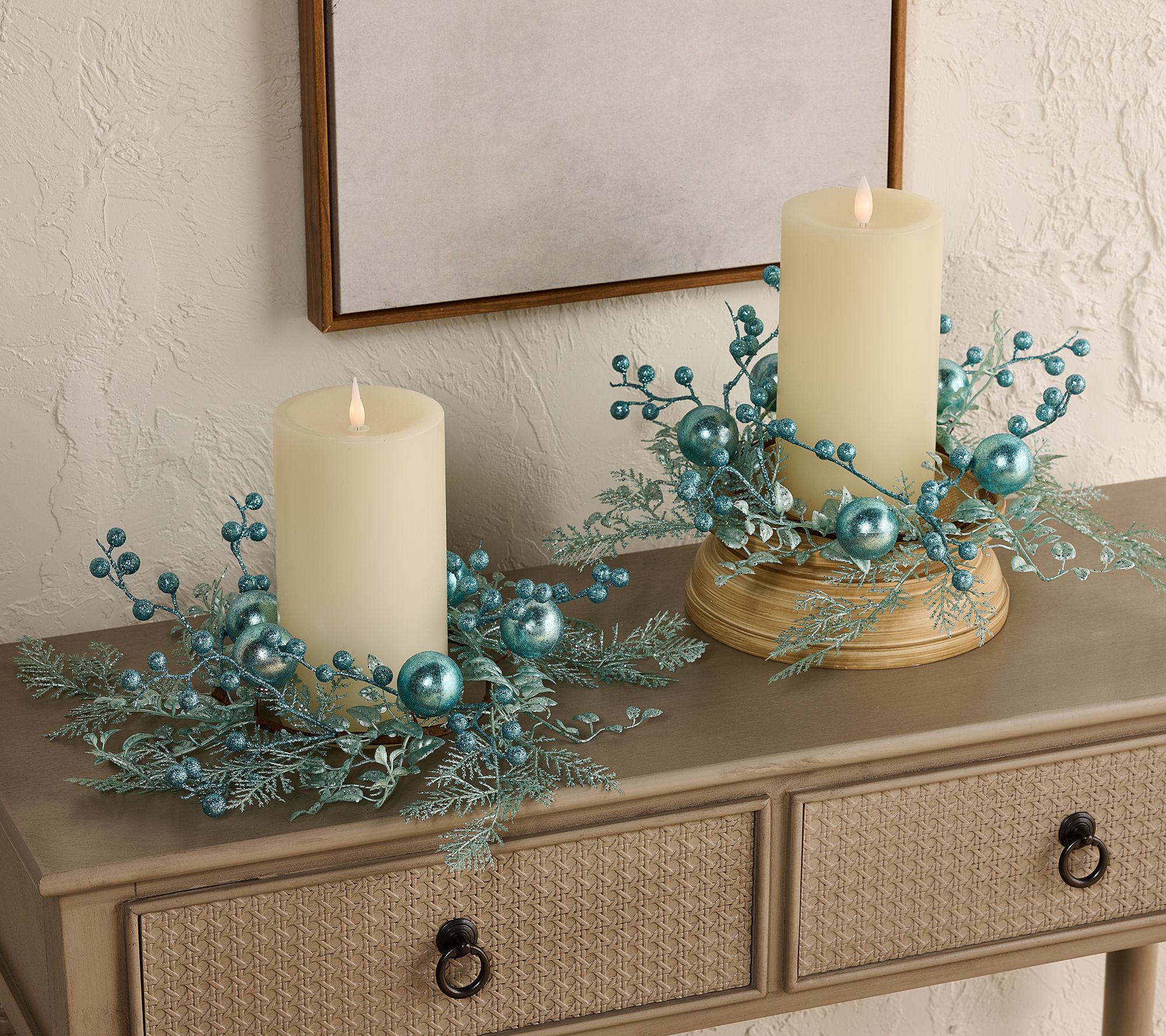 "As Is" Set of 2 Glitter Leaf & Ornament Candle Rings by Valerie