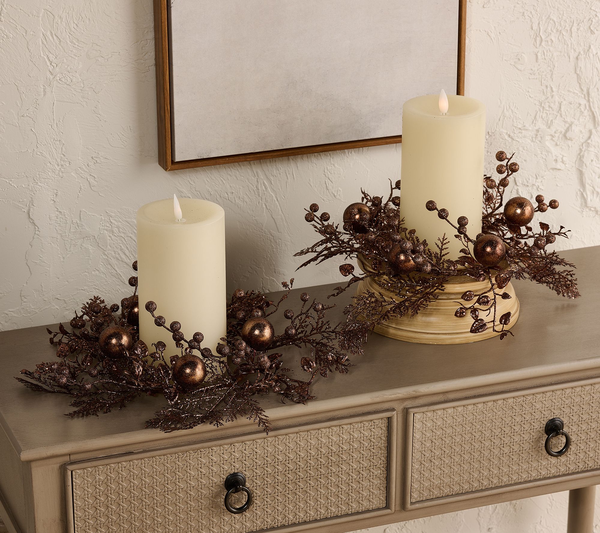 "As Is" Set of 2 Glitter Leaf & Ornament Candle Rings by Valerie