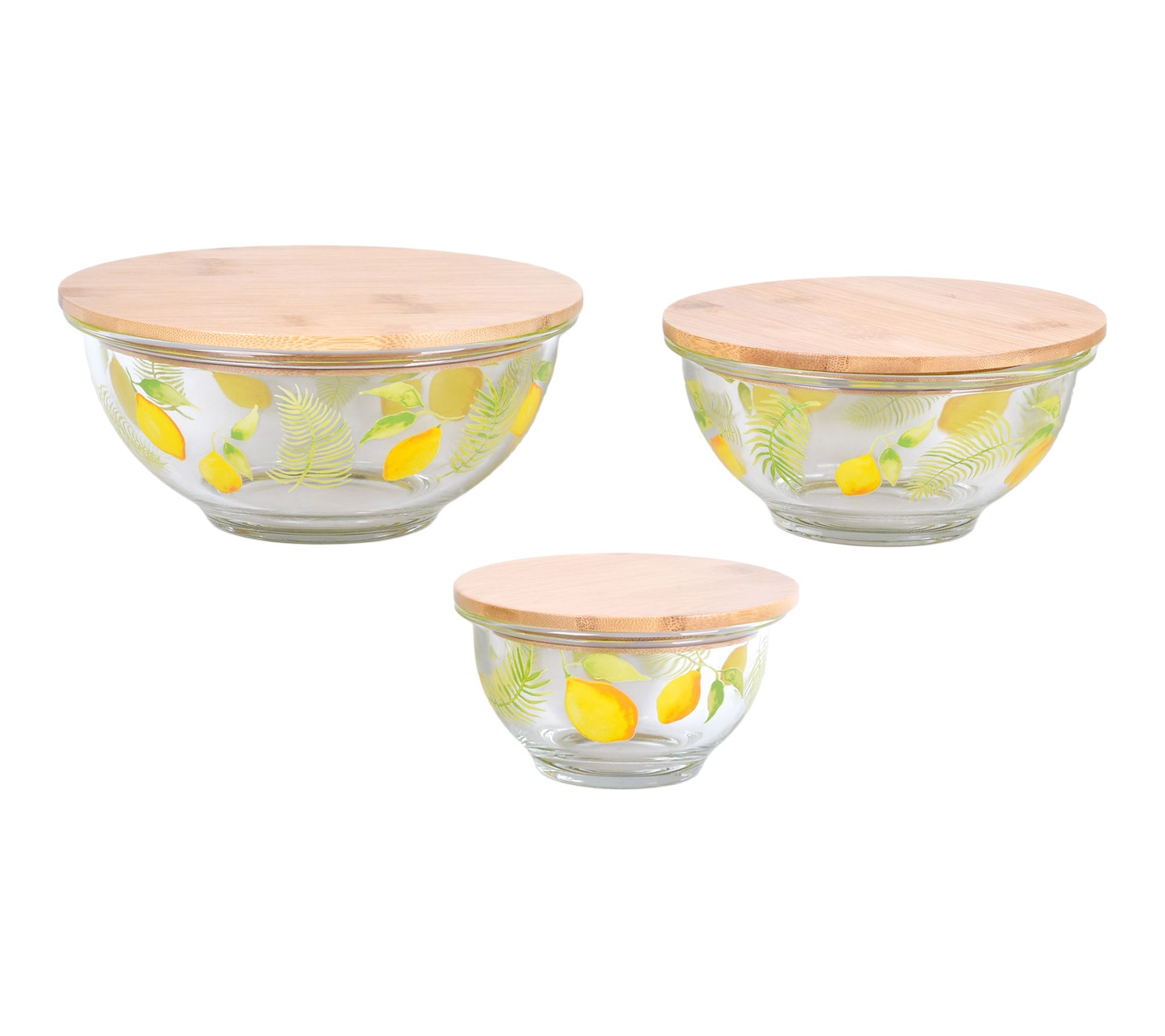  Temp-tations Seasonal Set of 3 Glass Bowls w/ Bamboo Lids
