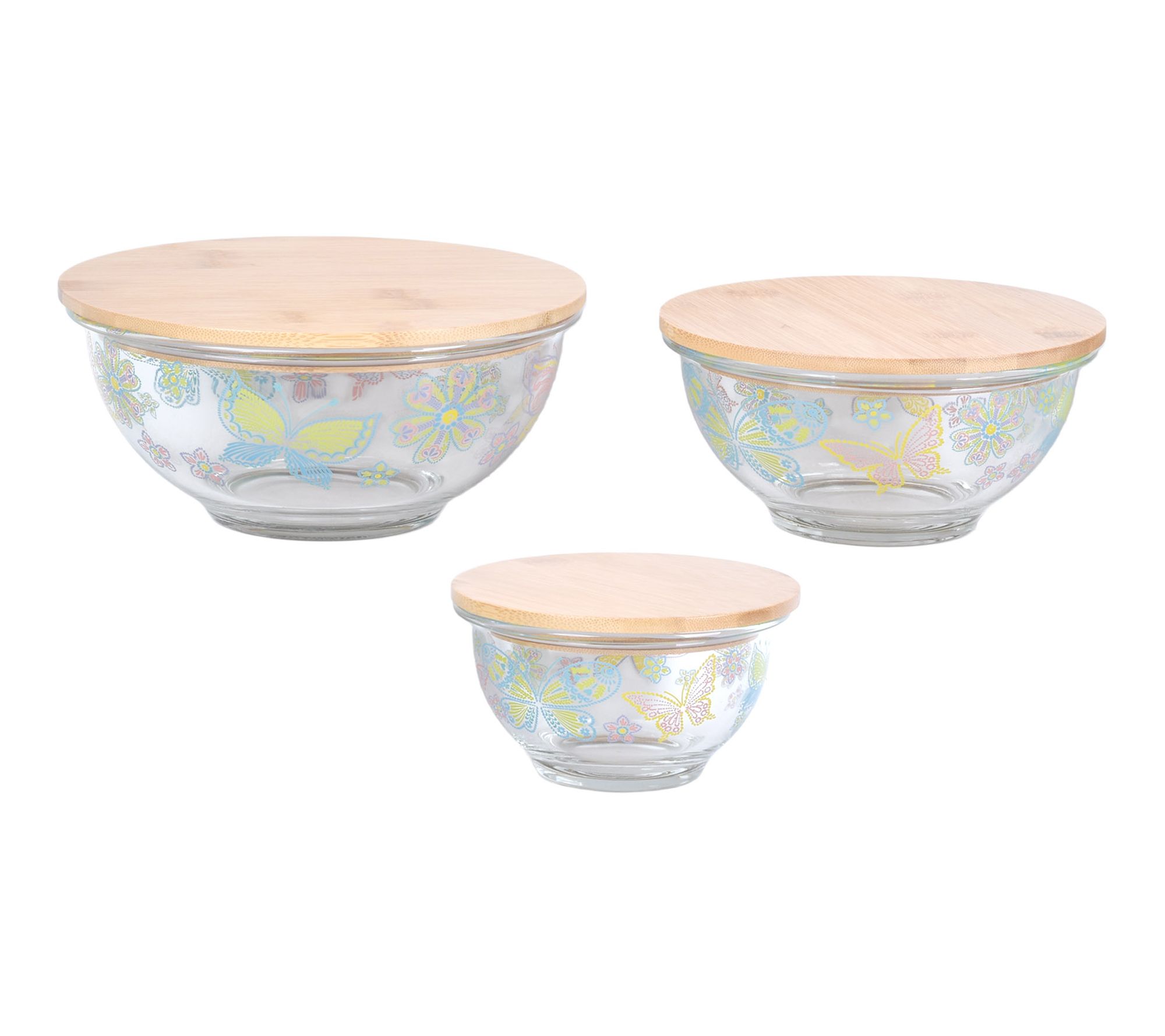 Temp-tations Seasonal Set of 3 Glass Bowls w/ Bamboo Lids
