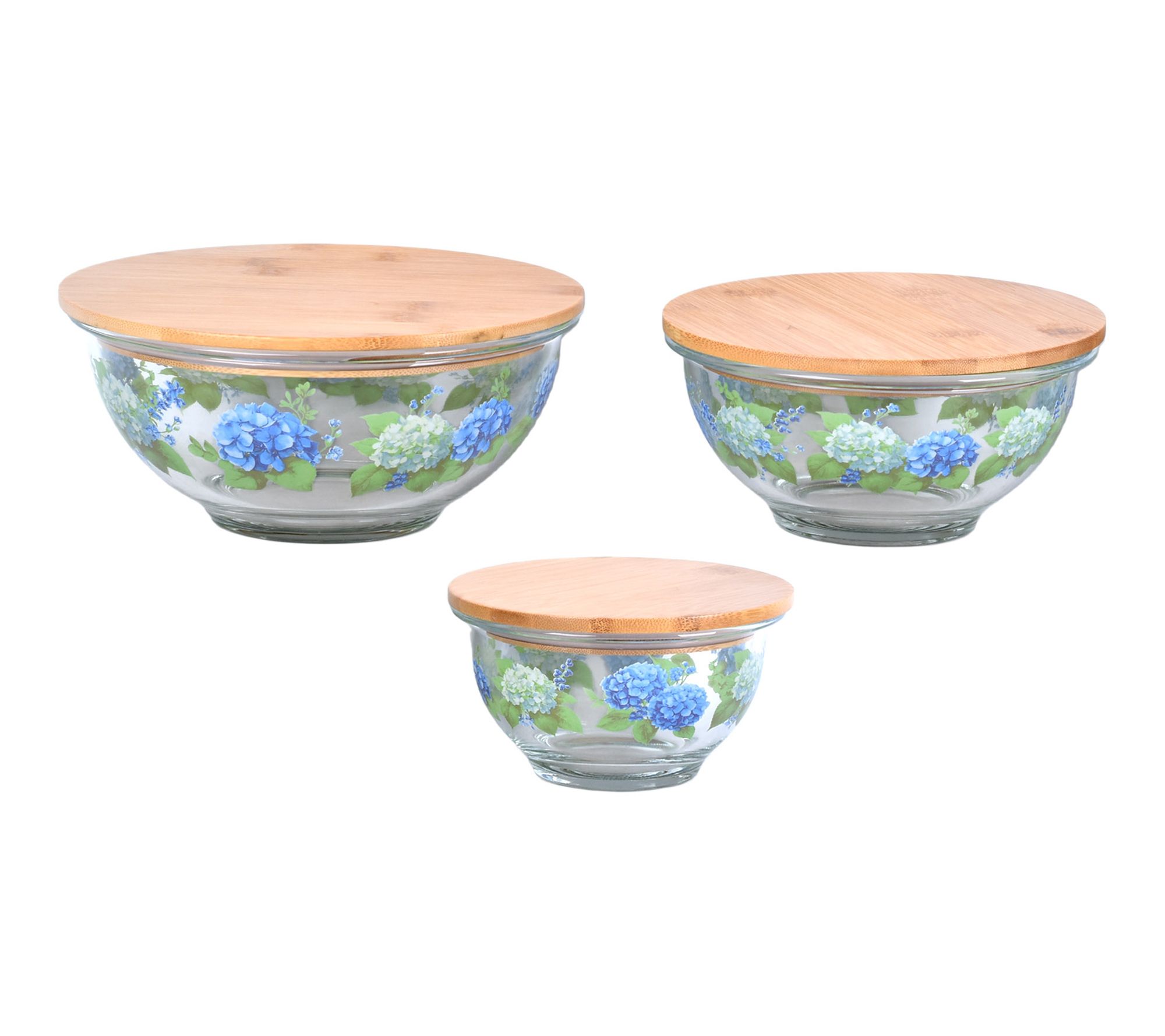 Temp-tations Seasonal Set of 3 Glass Bowls w/ Bamboo Lids