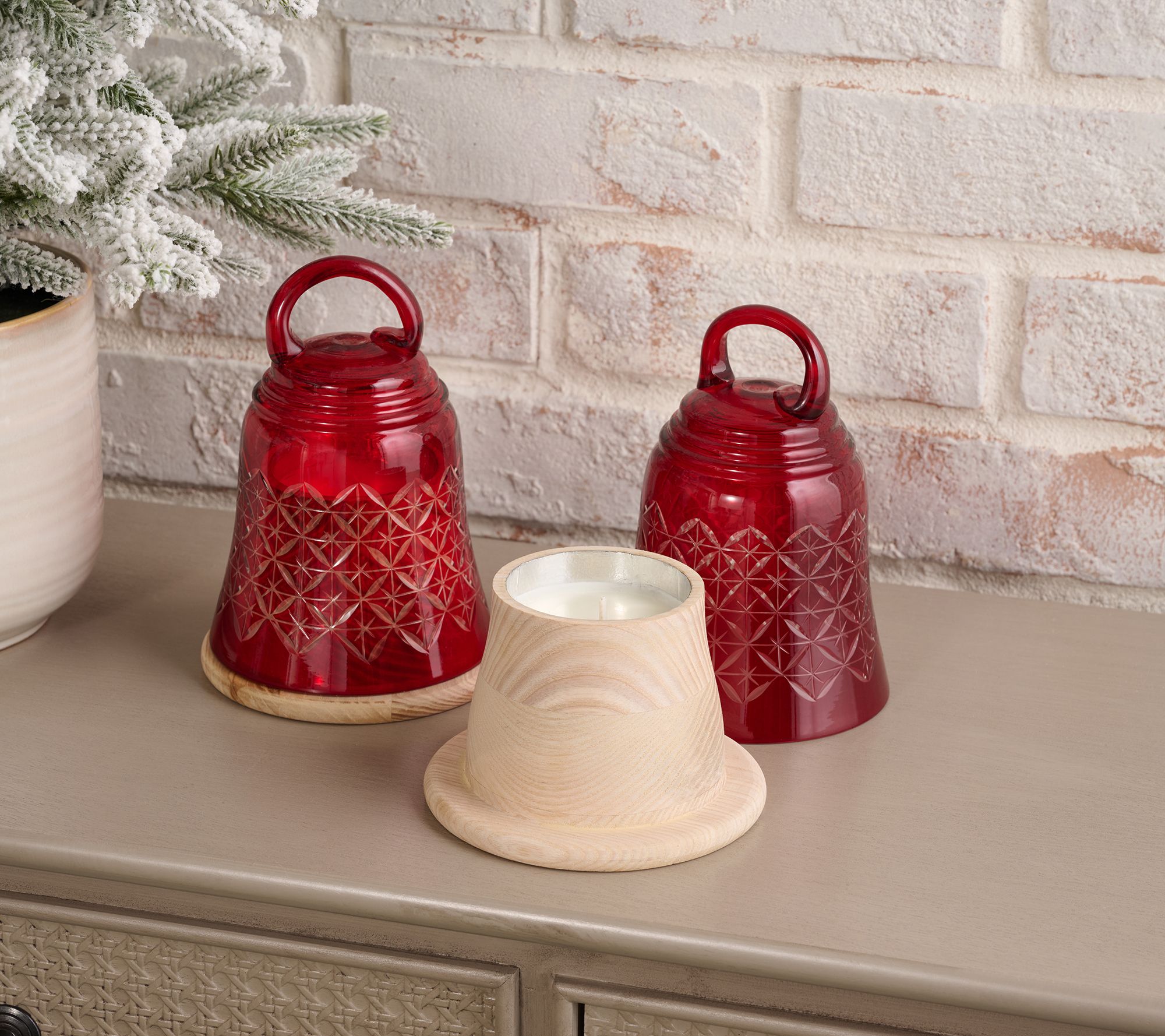 "As Is" Home Reflections S/2 7oz Etched Glass Bell Candles