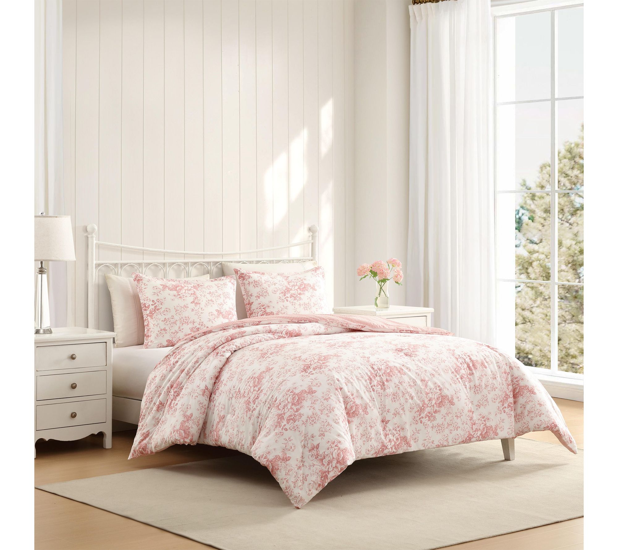 Laura Ashley Toile Delight Rose Cotton King Comforter Set