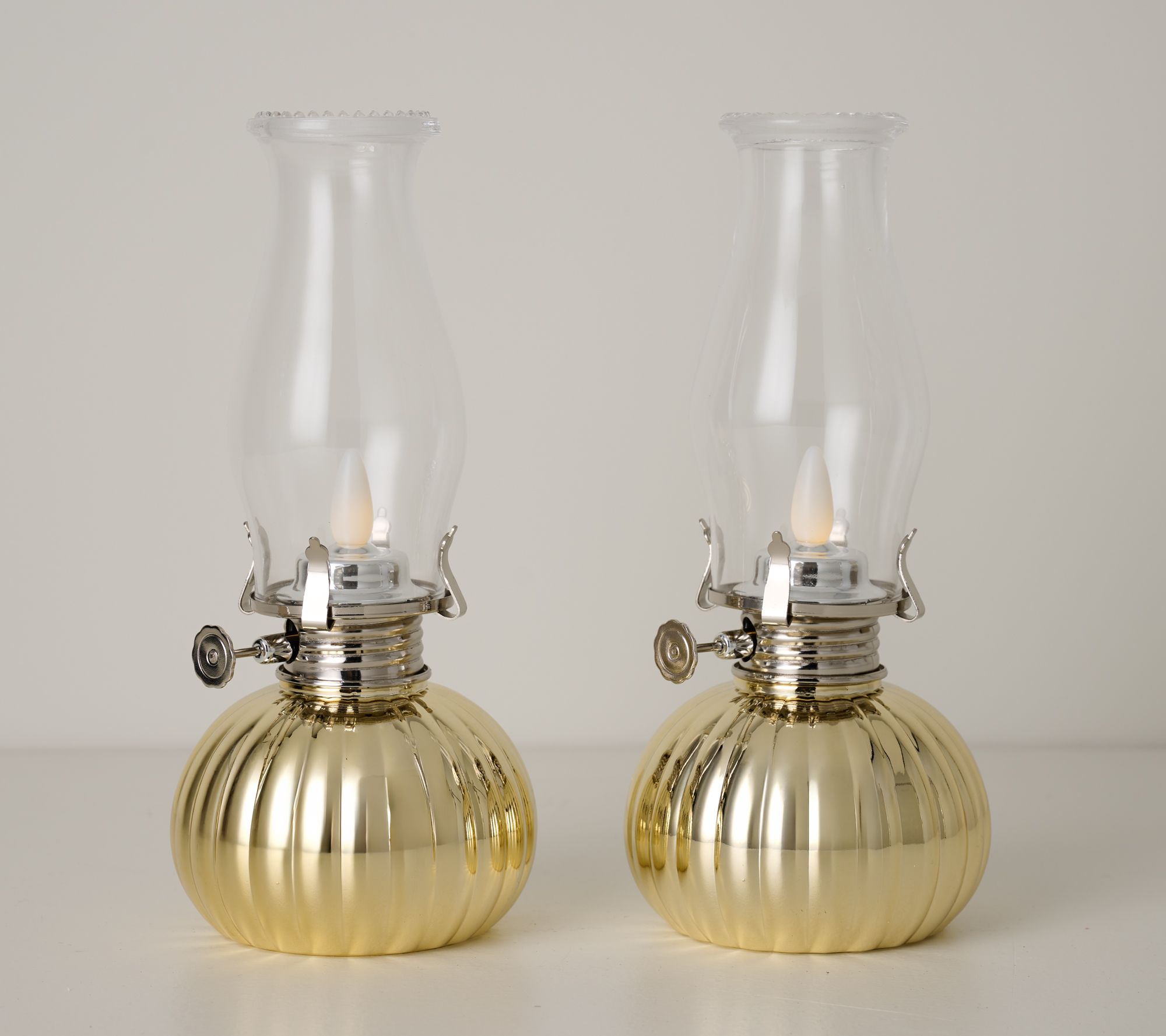 Bethlehem Lights S/2 8" Faux Oil Lamps w/ Flame Dial