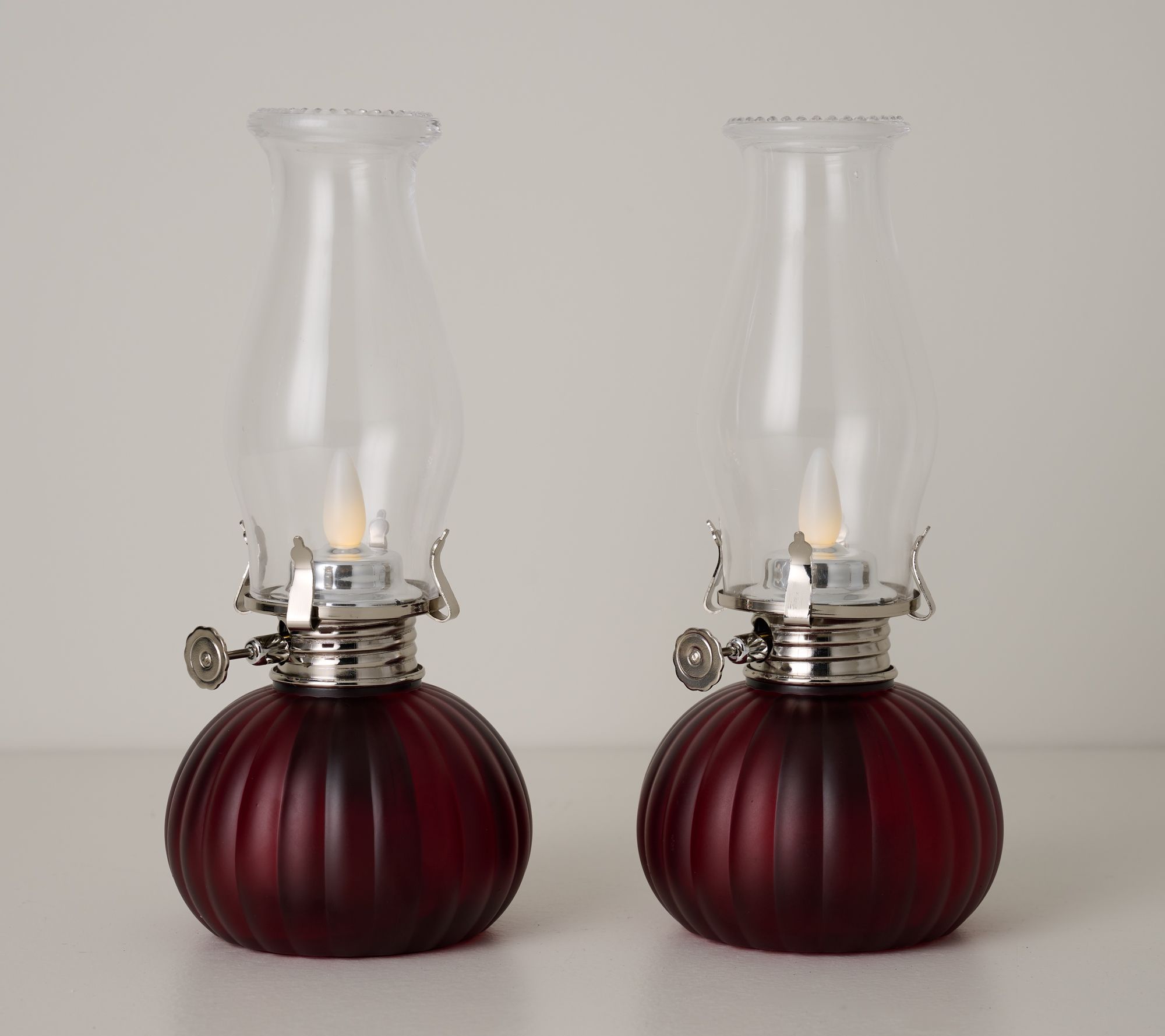 Bethlehem Lights S/2 8" Faux Oil Lamps w/ Flame Dial