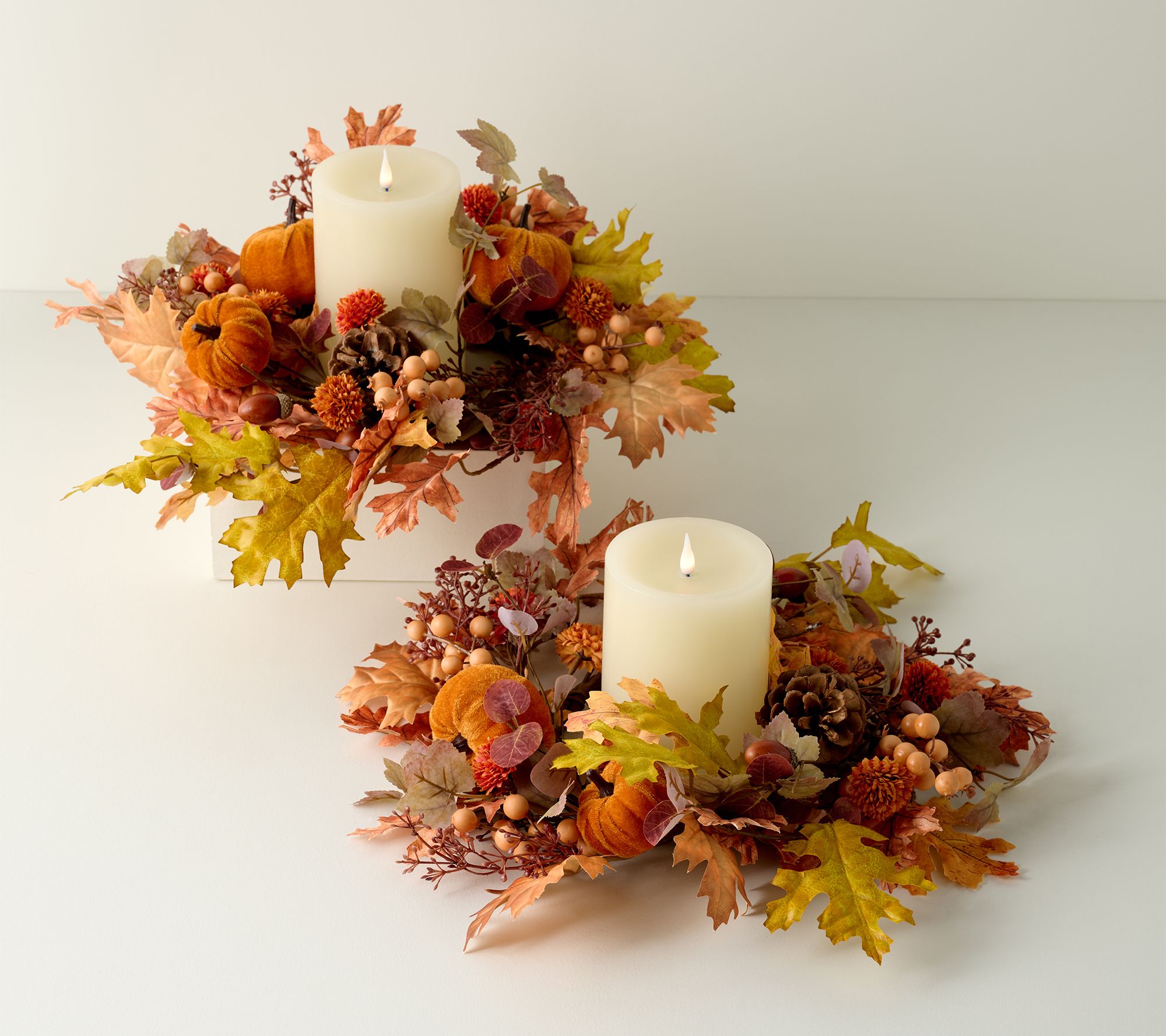 S/2 Pumpkin and Harvest Leaf Candle Rings by Valerie